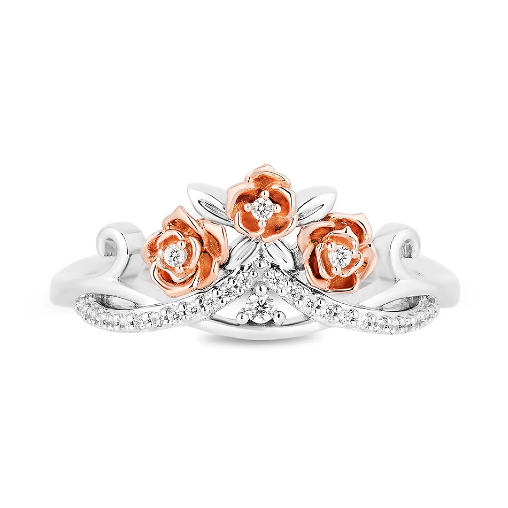 Rings^Enchanted Disney Diamond Rose Tiara "Belle" Ring In Sterling Silver & 10K Rose Gold (1/10 Ct. Tw.)