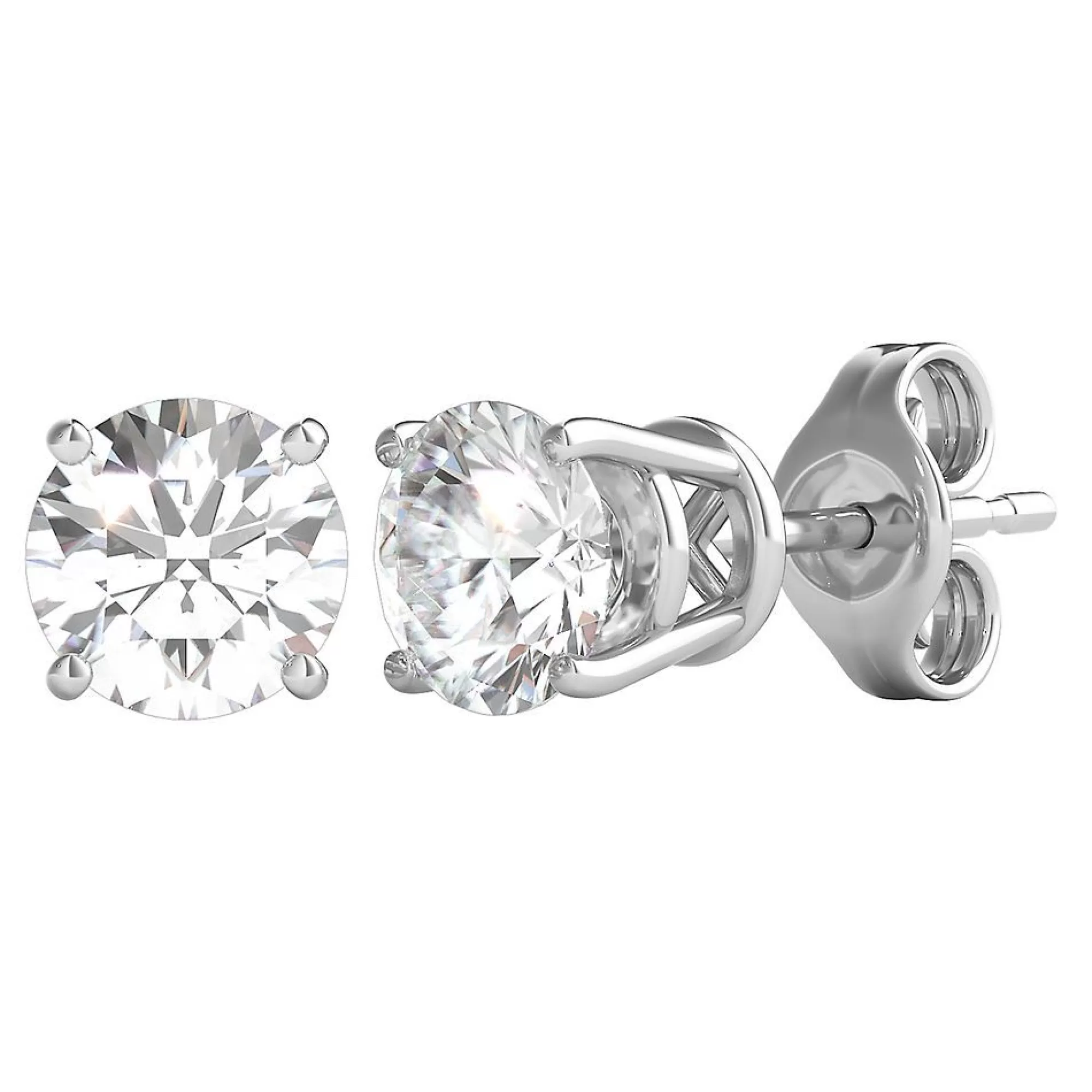 Earrings^Prima Diamond Round Solitaire Stud Earrings In (1 1/2 Ct. Tw.) 14K White Gold