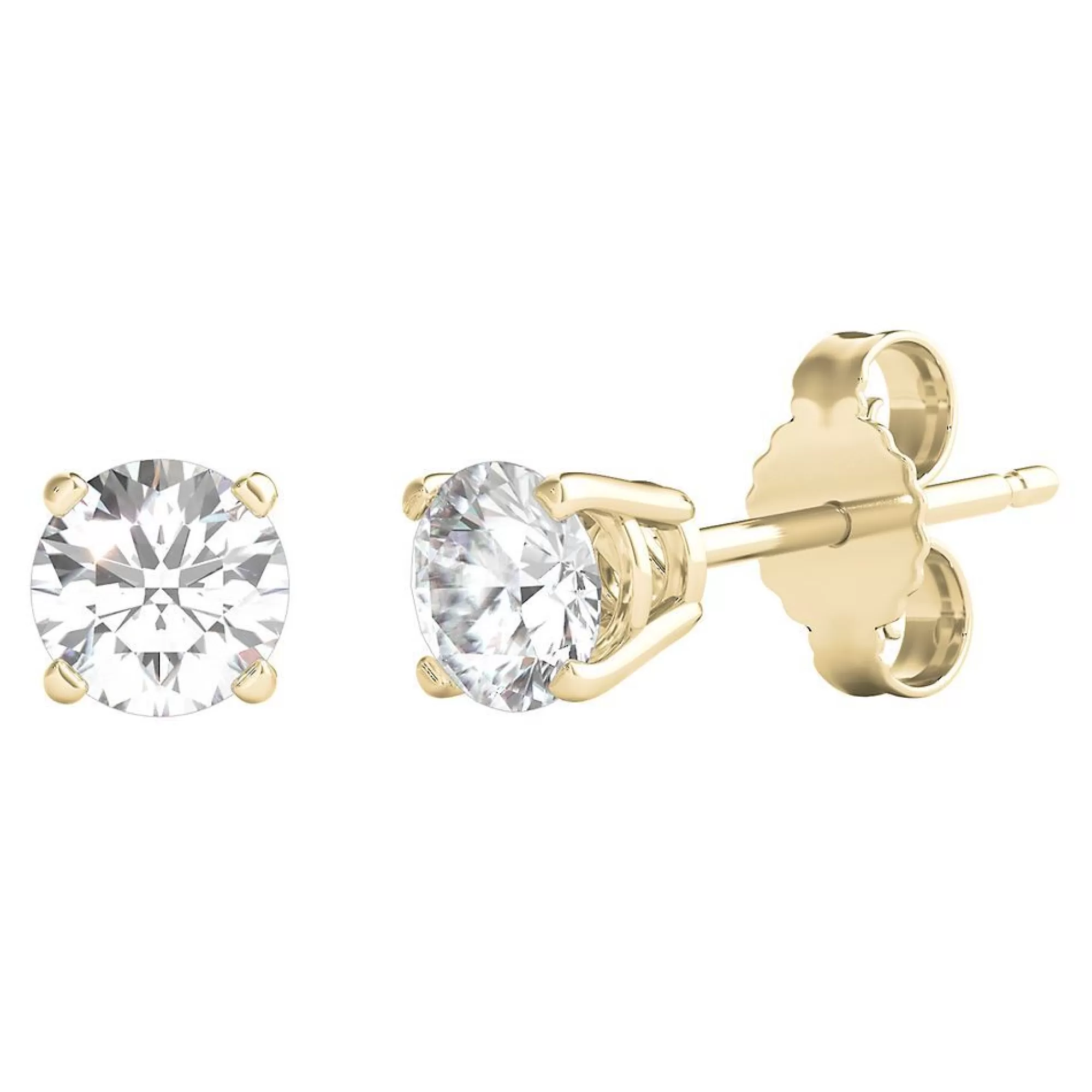 Earrings^Prima Diamond Round Solitaire Stud Earrings In (1/2 Ct. Tw.) 14K Yellow Gold