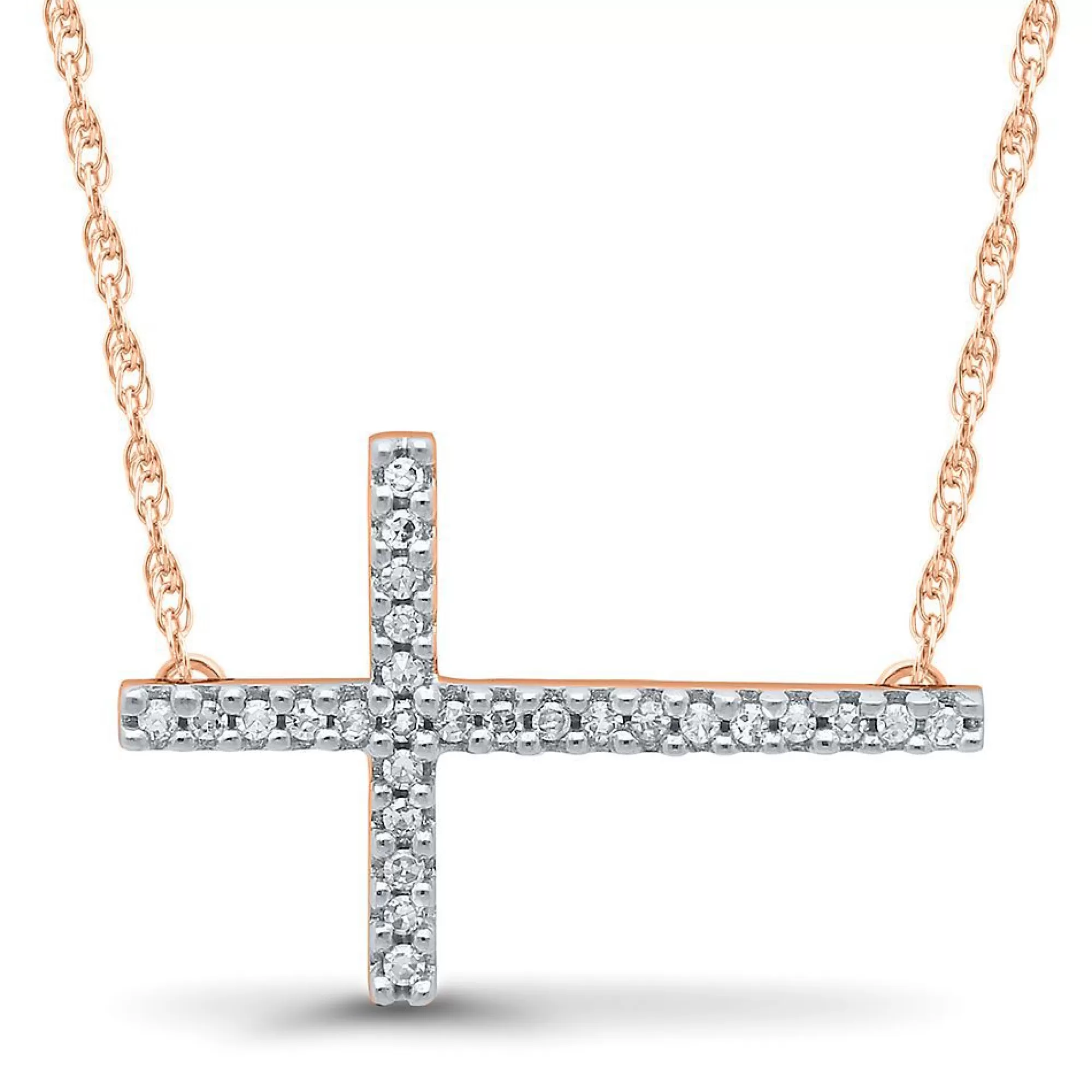 Necklaces & Pendants^Layering & Stacking Diamond Sideways Cross Necklace In 10K Rose Gold