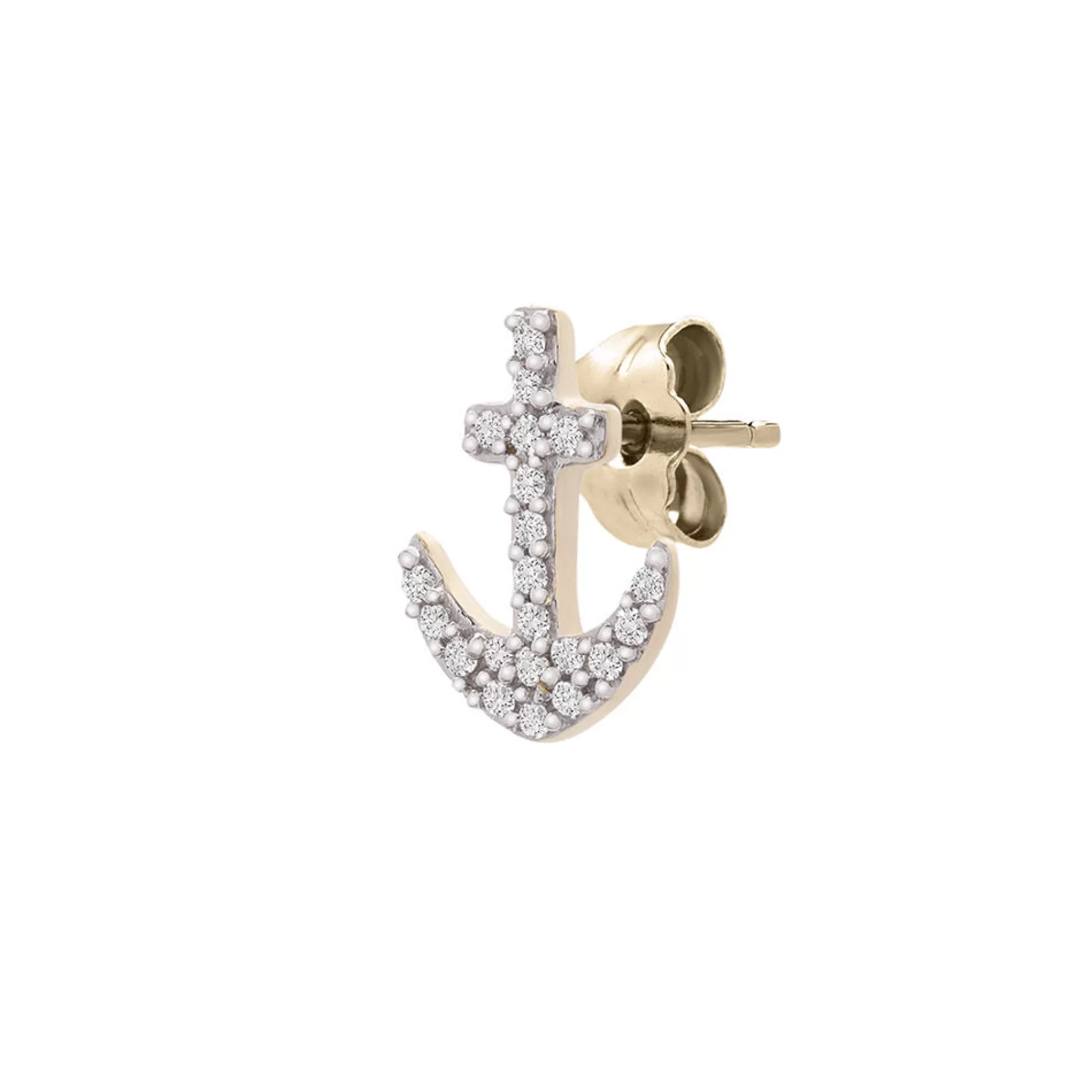 Earrings^Layering & Stacking Diamond Single Stud Anchor Earring In 10K Yellow Gold
