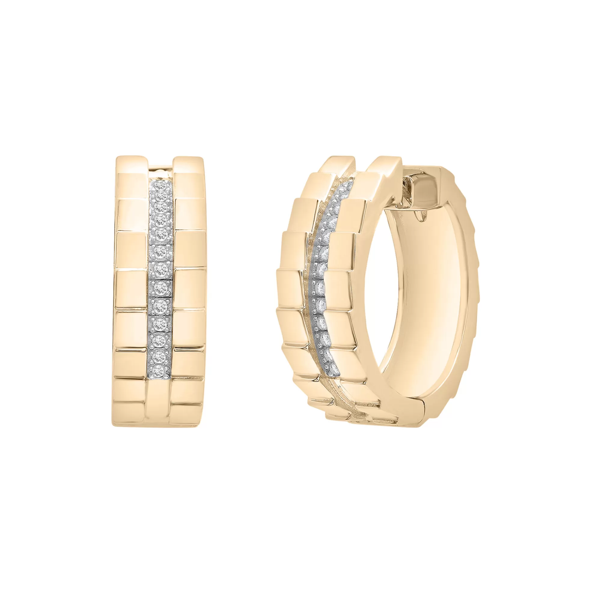 Earrings^Laure by Aurate Diamond Vertical-Row Ribbed Hoop Earrings In Vermeil, 17Mm (1/10 Ct. Tw.)