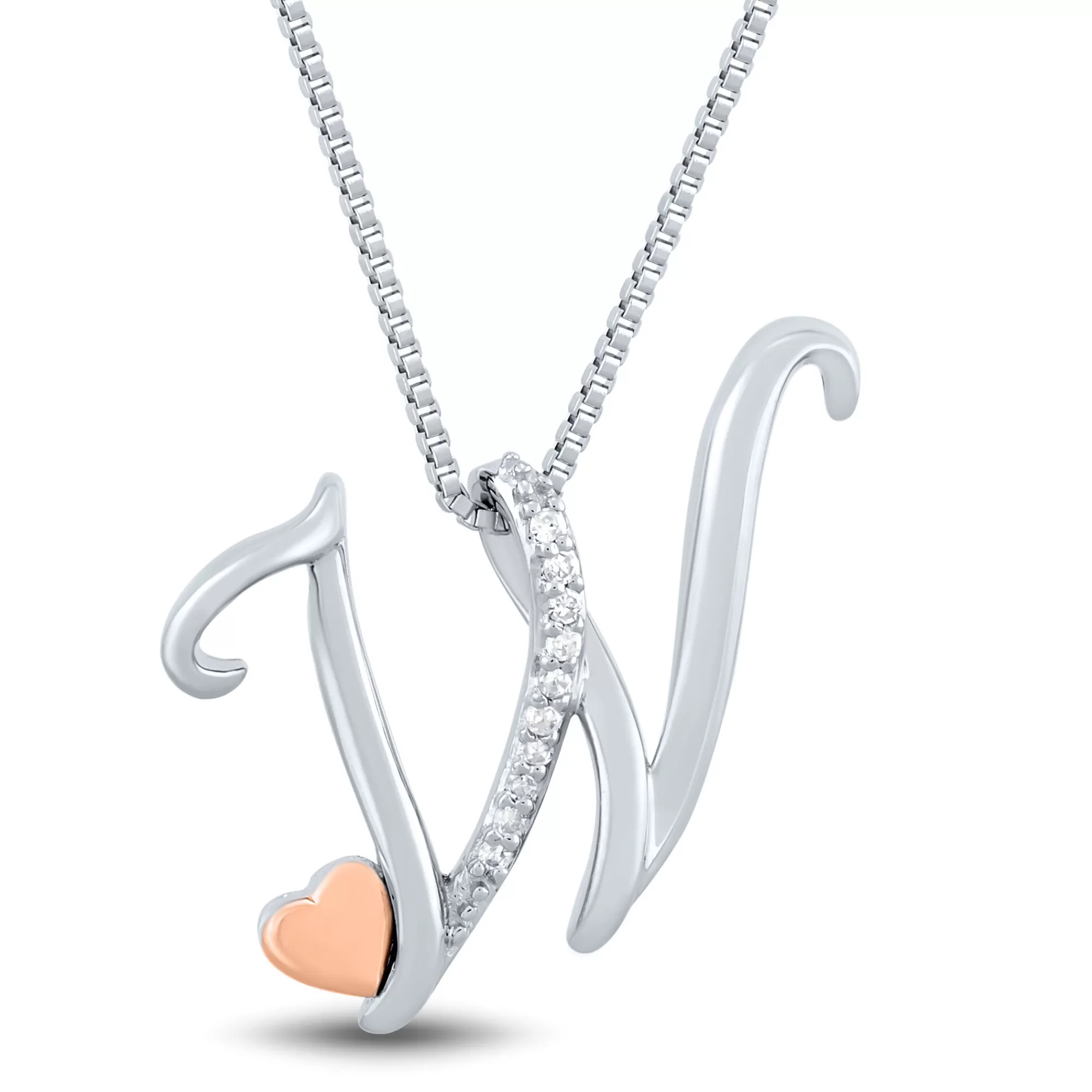 Necklaces & Pendants^I Am Loved Diamond W Initial Pendant In Sterling Silver & 14K Rose Gold