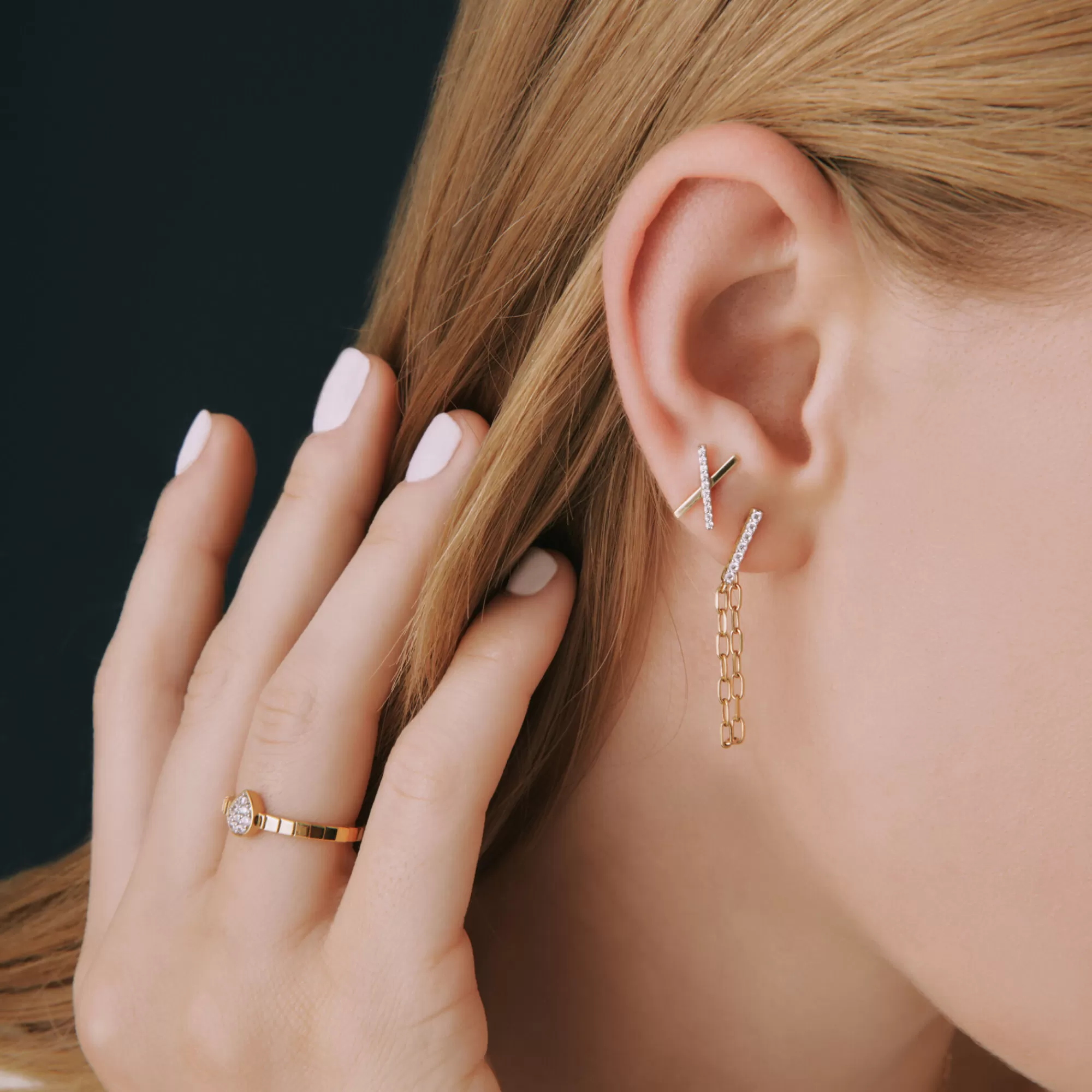 Earrings^Laure by Aurate Diamond 'X' Stud Earring In 14K Yellow Gold (1/10 Ct. Tw.)