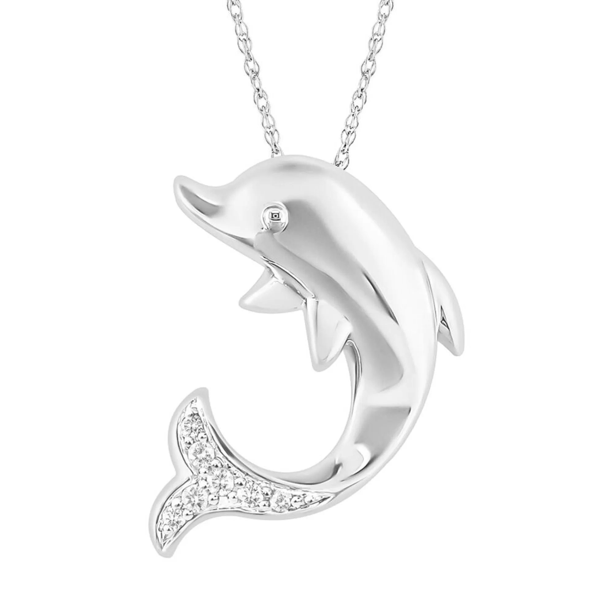 Necklaces & Pendants^* Dolphin Pendant With Diamond Accents In 10K White Gold