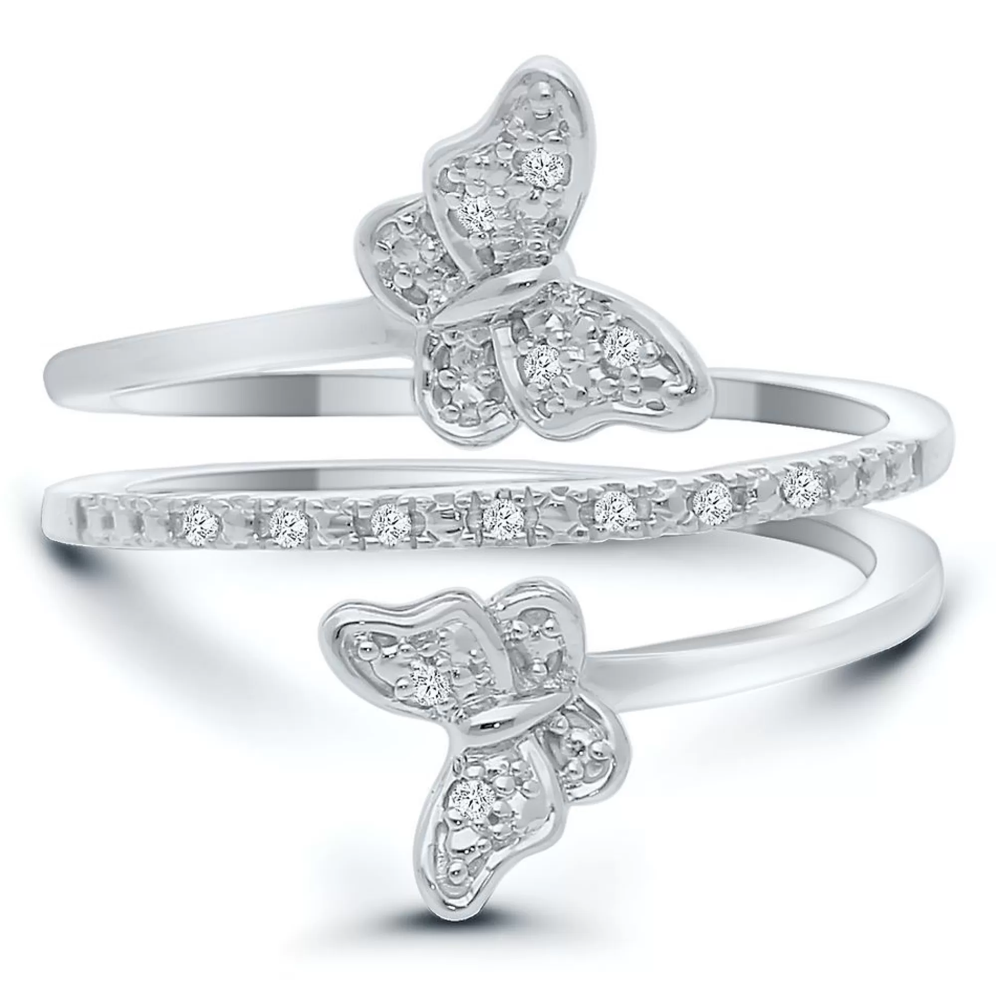 Rings^* Double Butterfly Diamond Ring In Sterling Silver