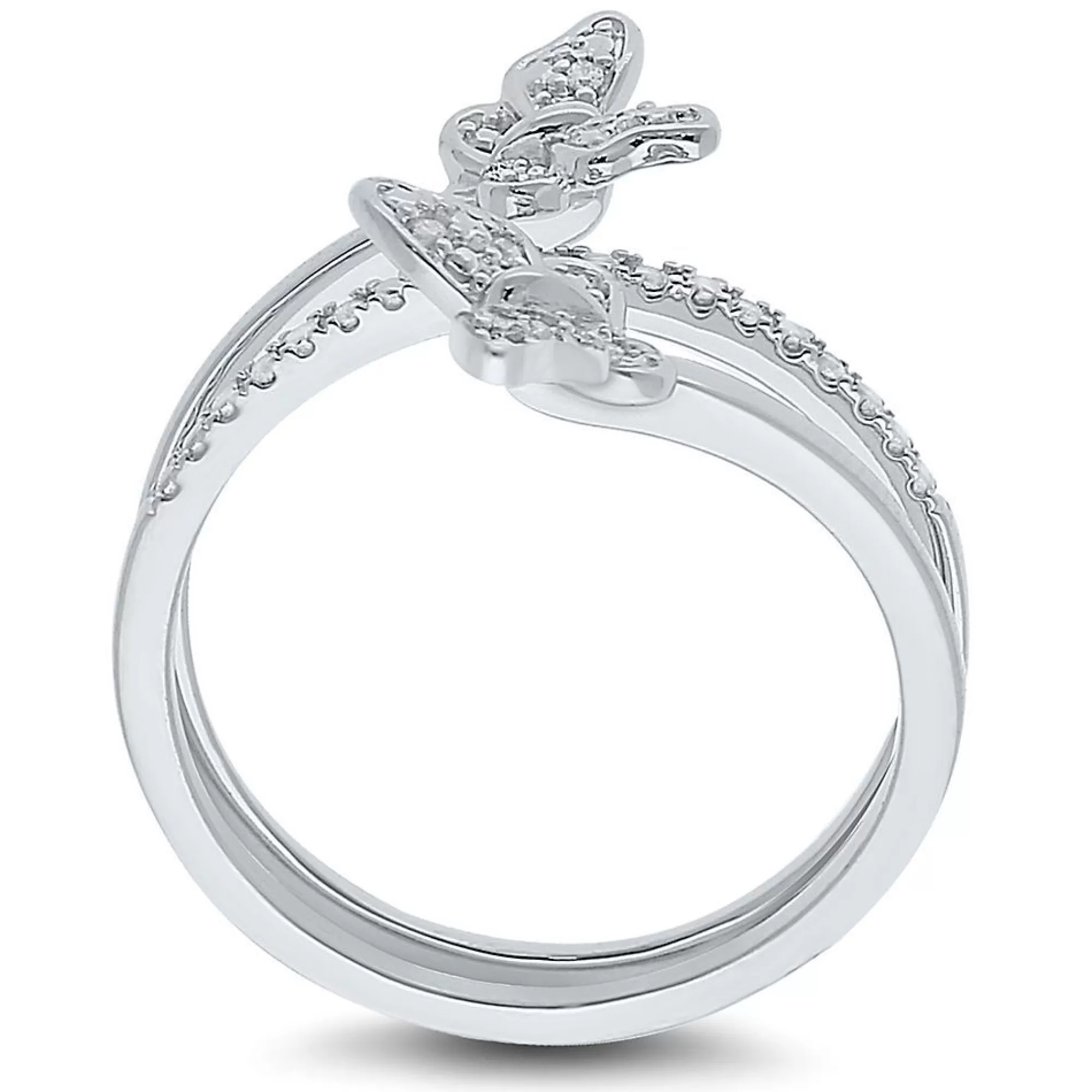 Rings^* Double Butterfly Diamond Ring In Sterling Silver