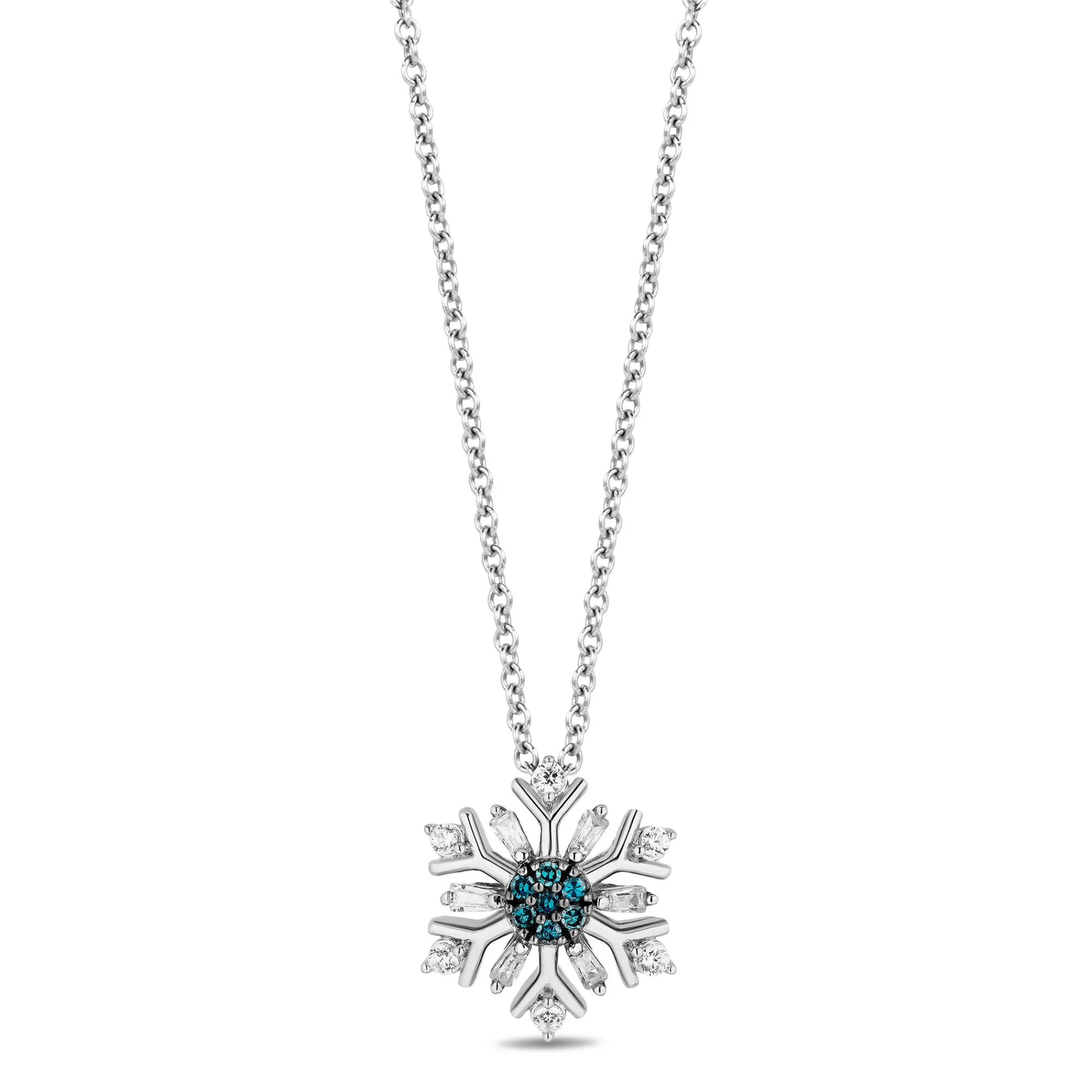 Necklaces & Pendants^Enchanted Disney Elsa Blue And White Diamond Snowflake Pendant In Sterling Silver (1/5 Ct. Tw.)