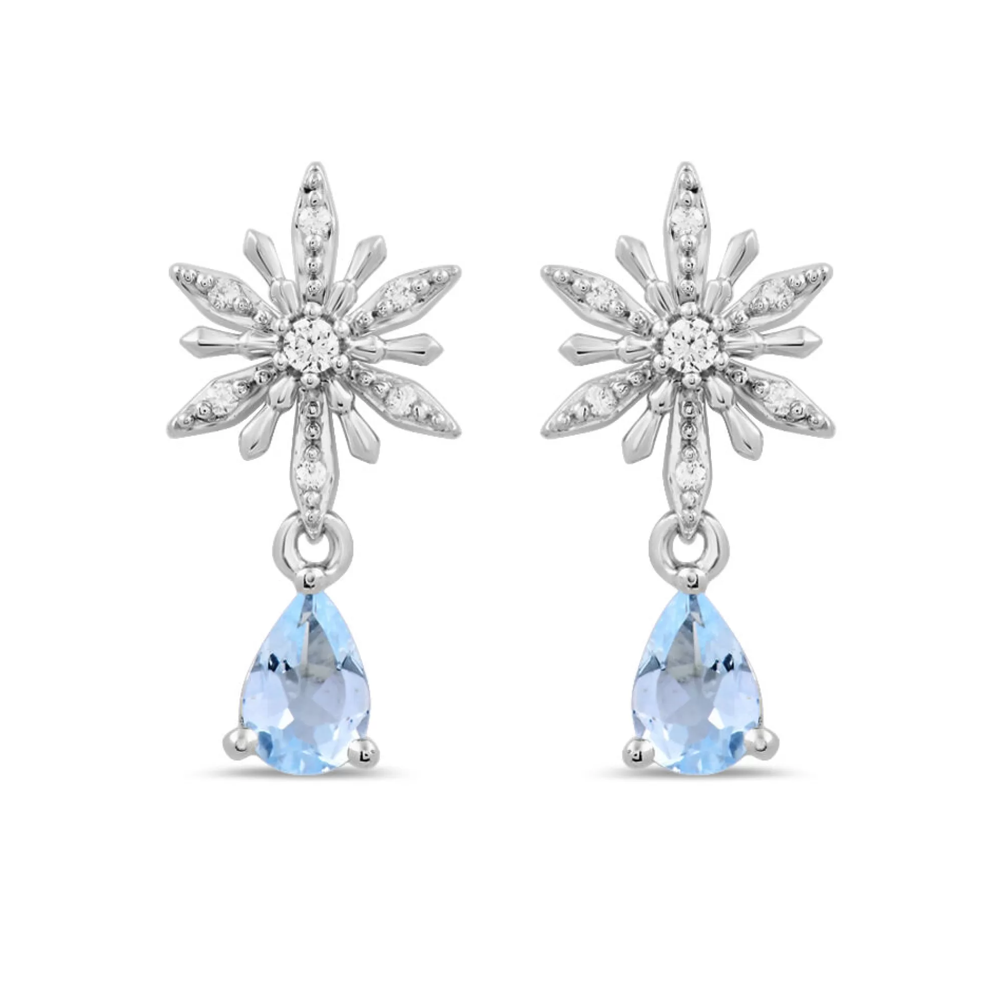 Earrings^Enchanted Disney Elsa Earrings With Diamonds & Aquamarine In Sterling Silver (1/10 Ct. Tw.)