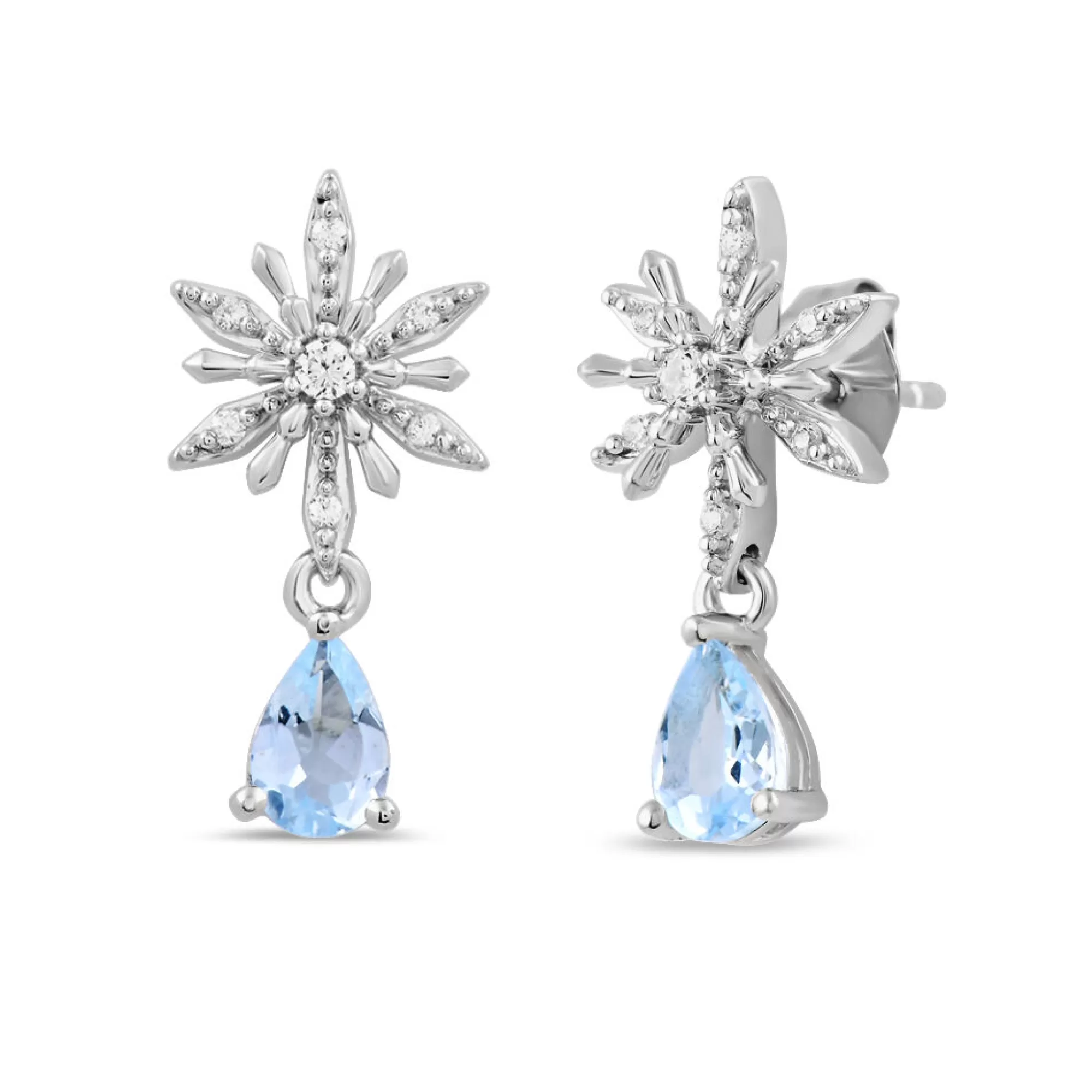 Earrings^Enchanted Disney Elsa Earrings With Diamonds & Aquamarine In Sterling Silver (1/10 Ct. Tw.)