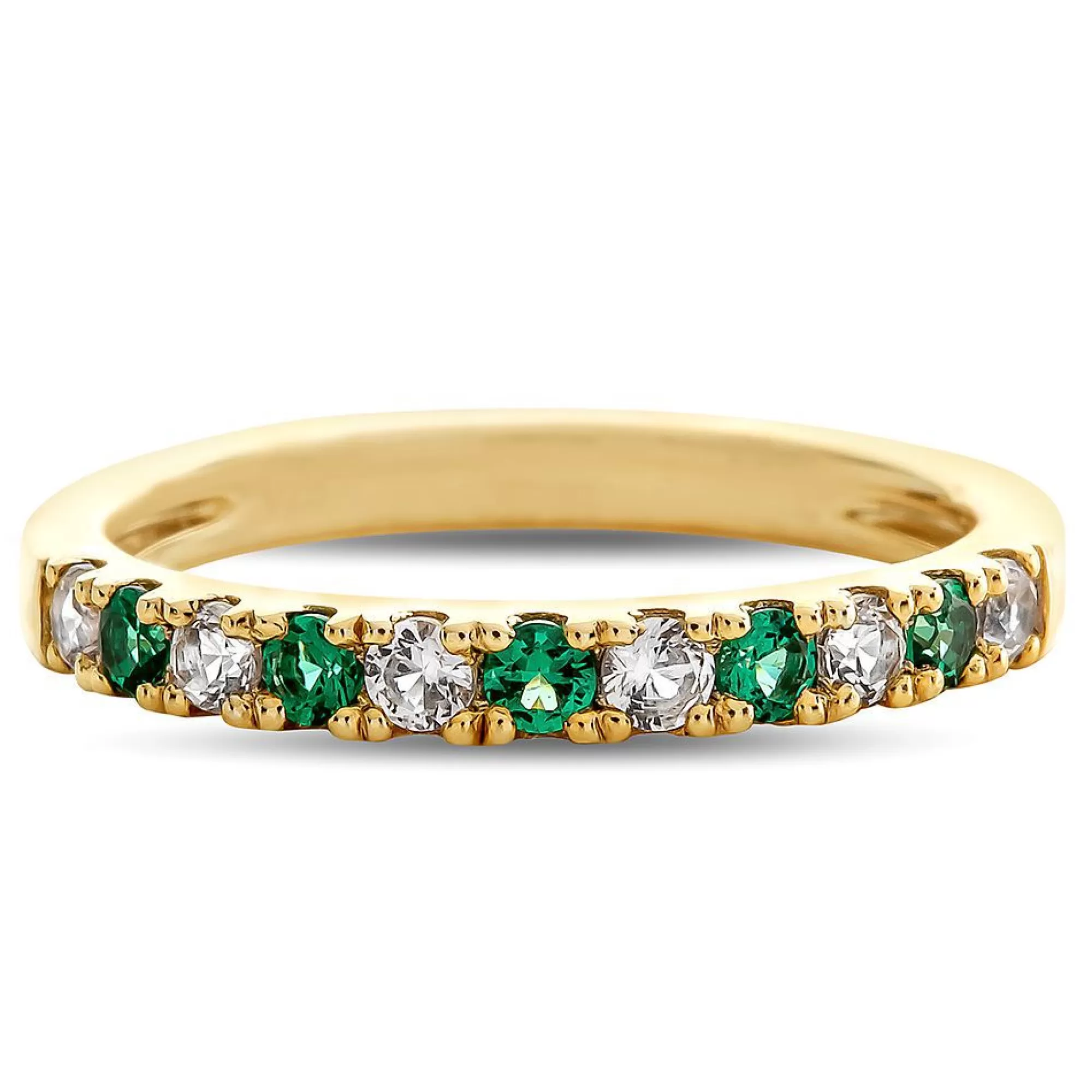 Rings^Layering & Stacking Emerald & 1/4 Ct. Tw. Diamond Band In 10K Yellow Gold