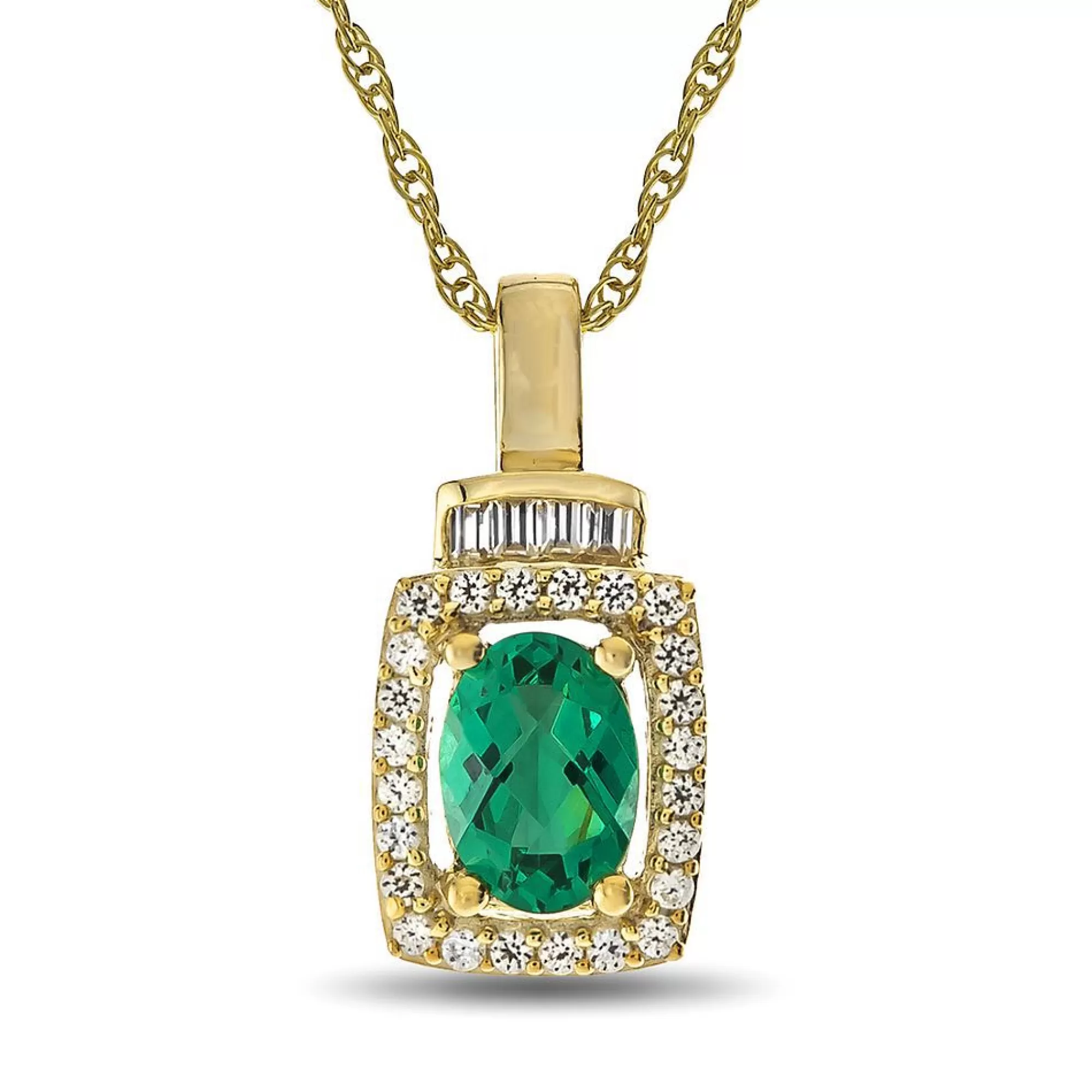 Necklaces & Pendants^* Emerald & 1/5 Ct. Tw. Diamond Pendant In 10K Yellow Gold