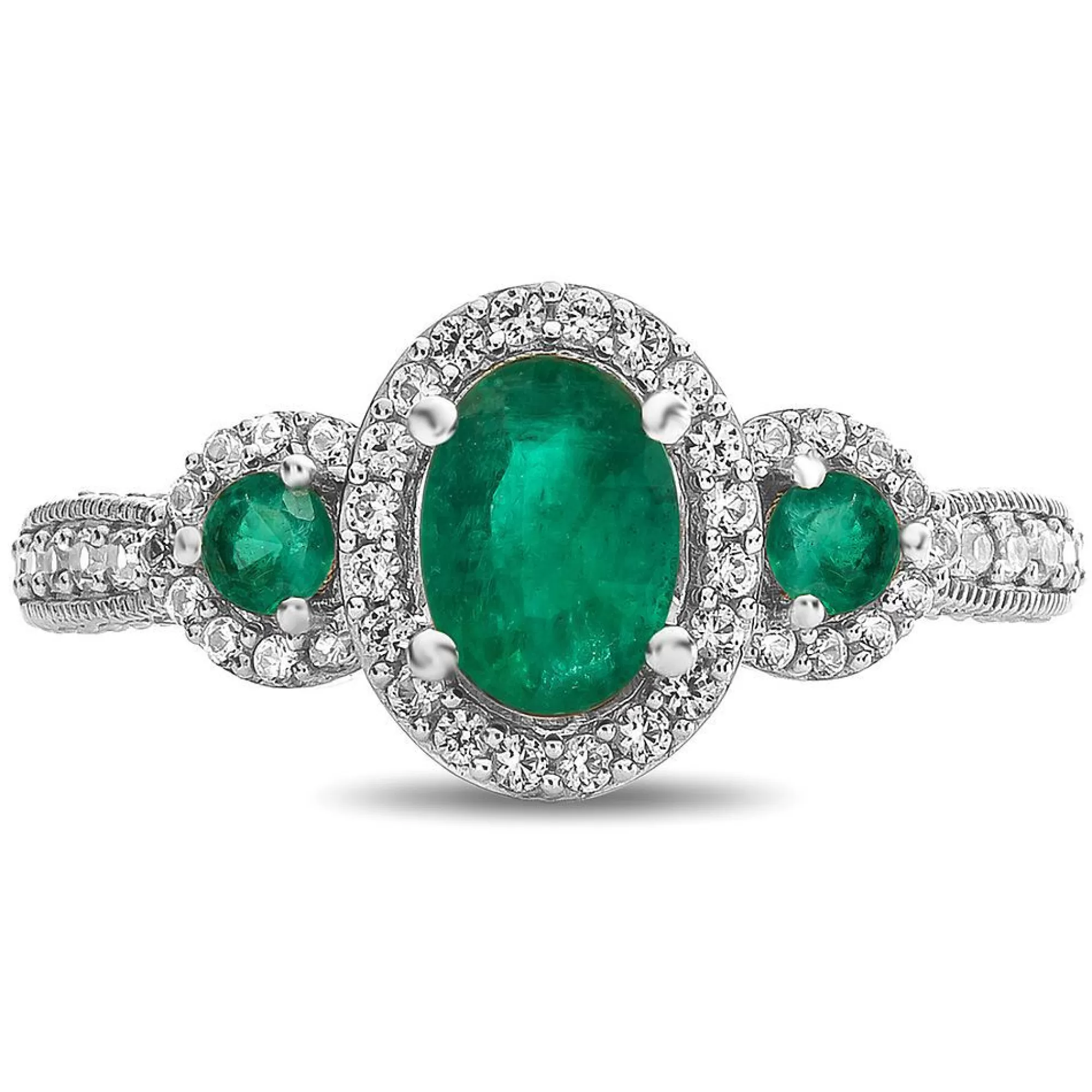 Rings^* Emerald & 1/2 Ct. Tw. Diamond Ring In 14K White Gold