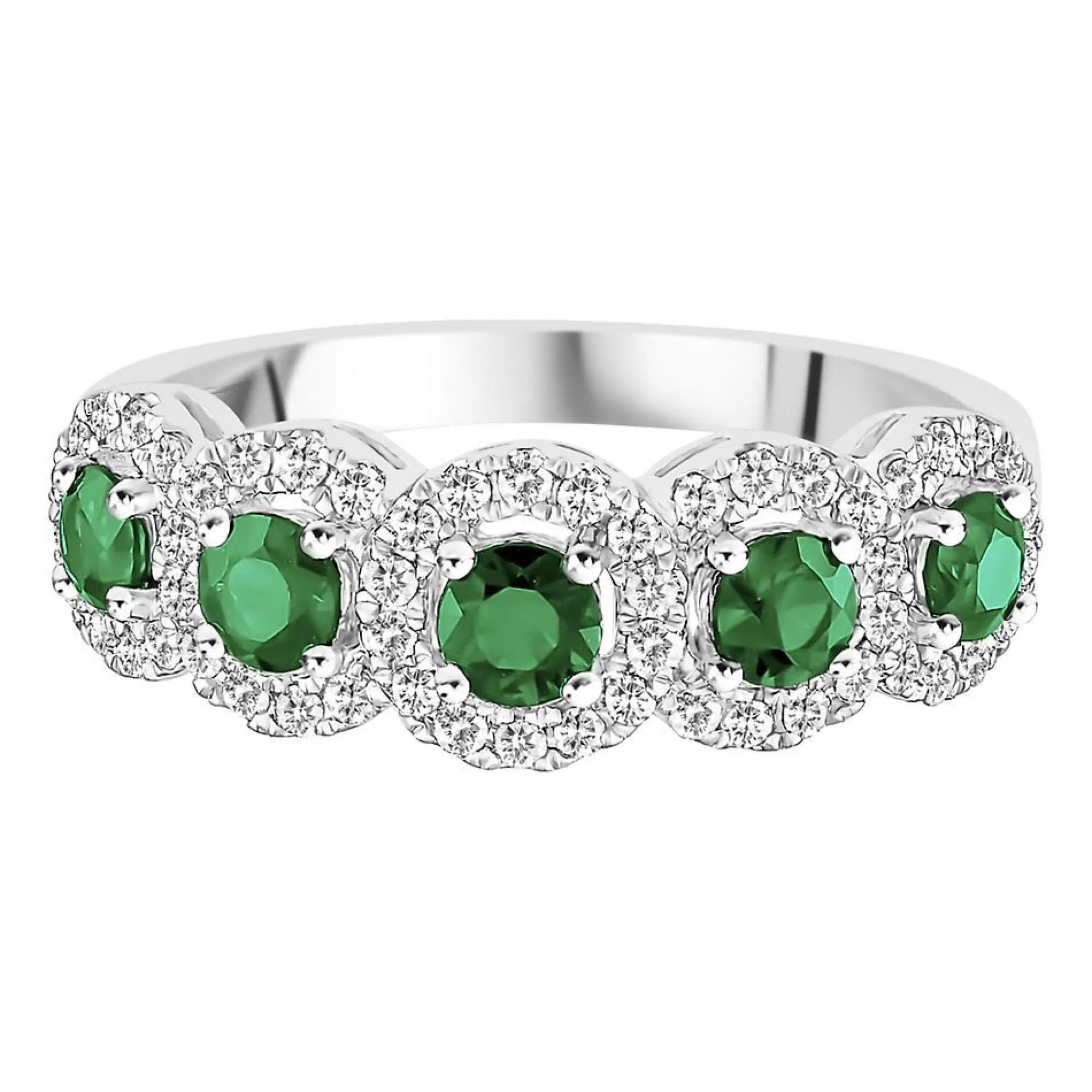 Rings^* Emerald & 1/3 Ct. Tw. Diamond Ring In 14K White Gold