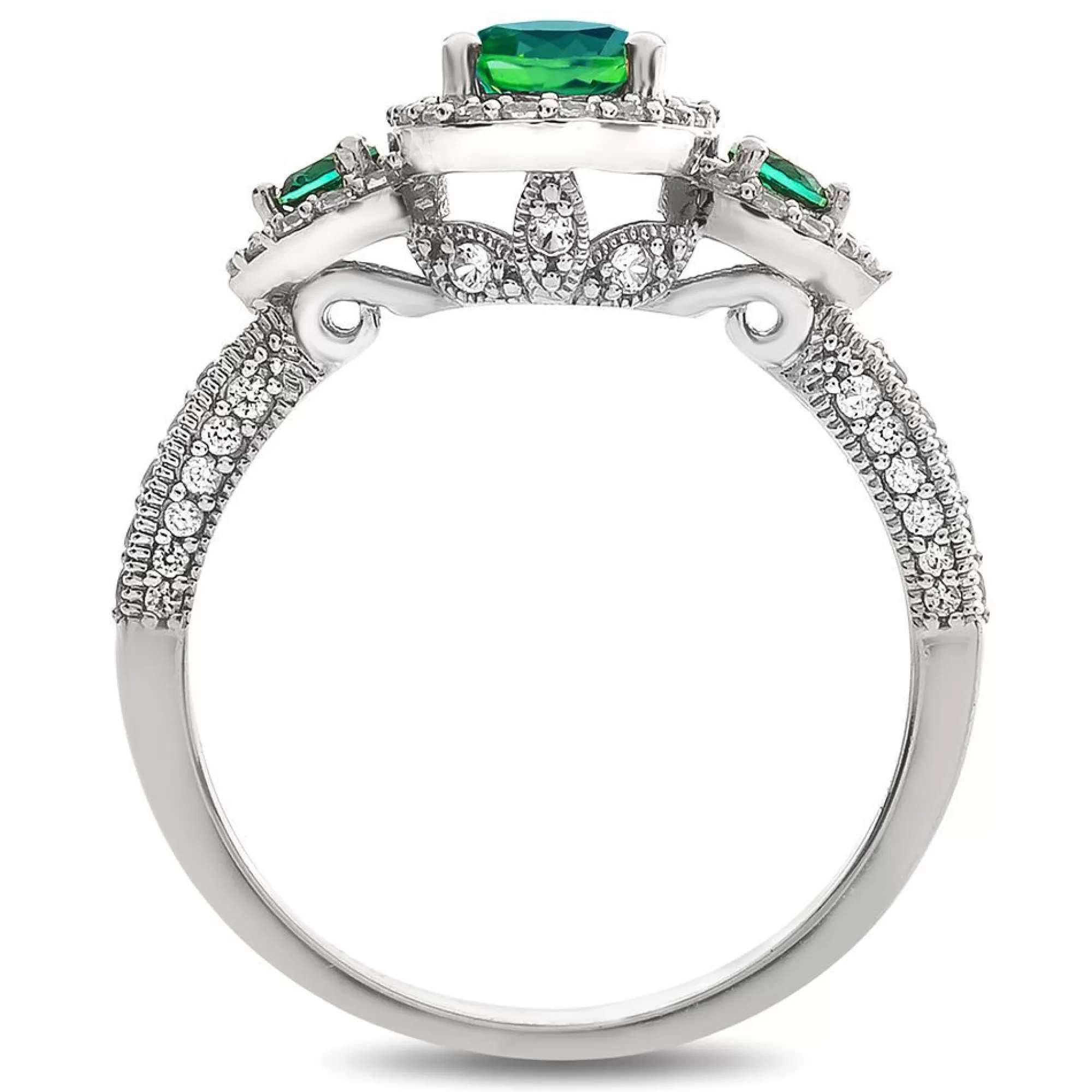 Rings^* Emerald & 1/2 Ct. Tw. Diamond Ring In 14K White Gold