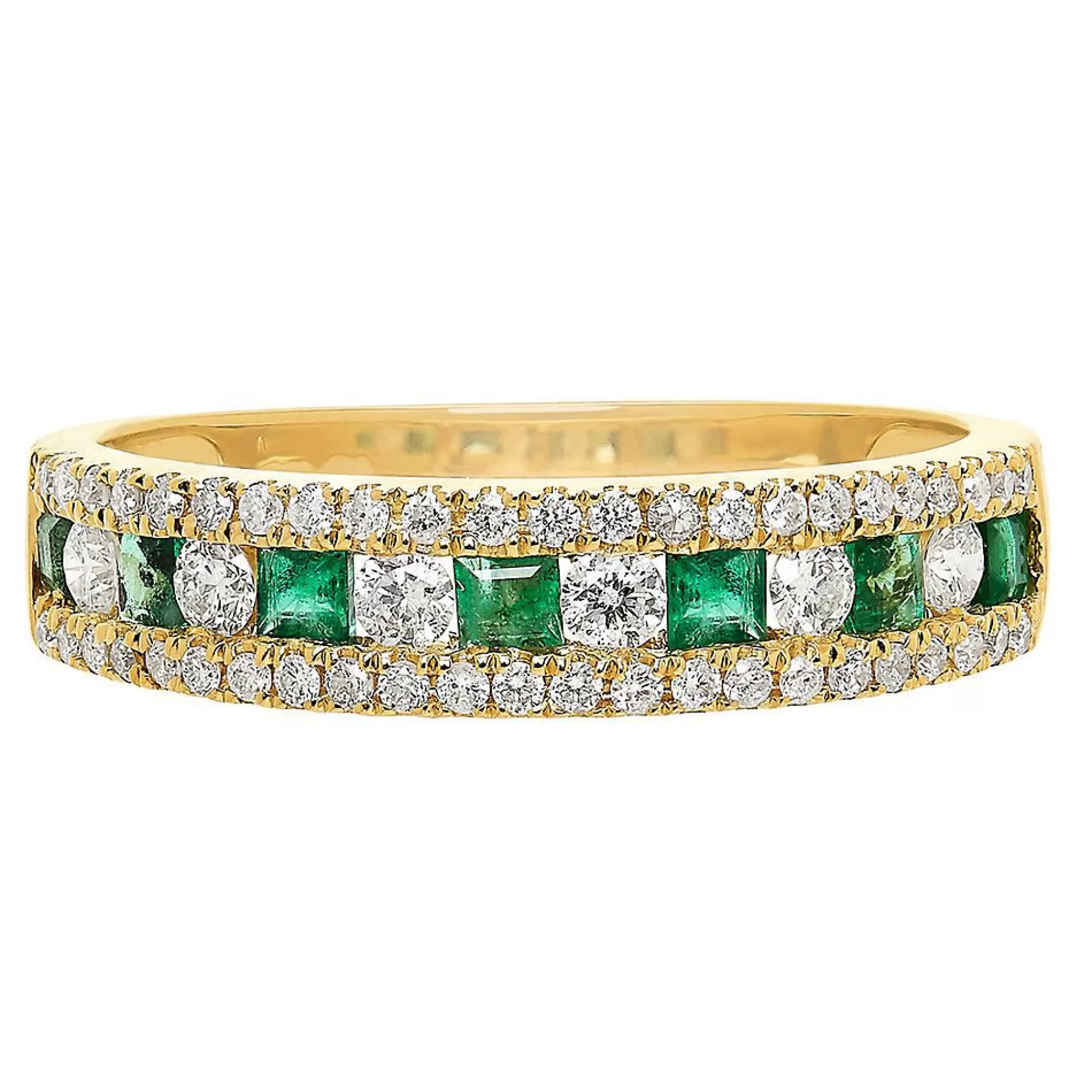 Rings^* Emerald & 1/3 Ct. Tw. Diamond Ring In 10K Yellow Gold