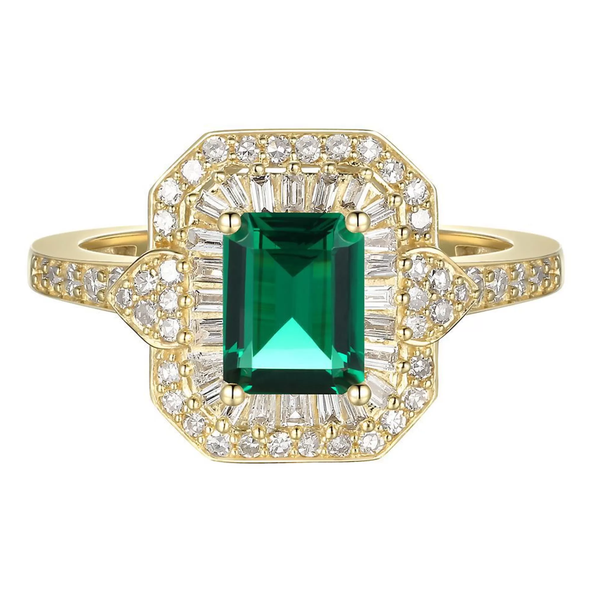 Rings^* Emerald & 3/8 Ct. Tw. Diamond Ring In 10K Yellow Gold