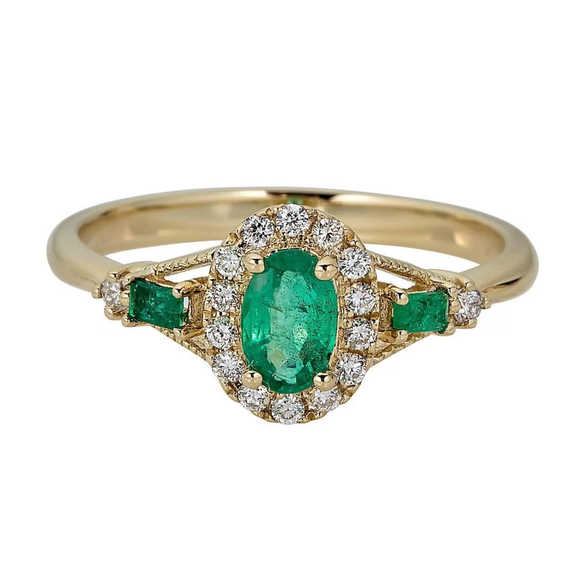 Rings^* Emerald & 1/7 Ct. Tw. Diamond Ring In 10K Yellow Gold