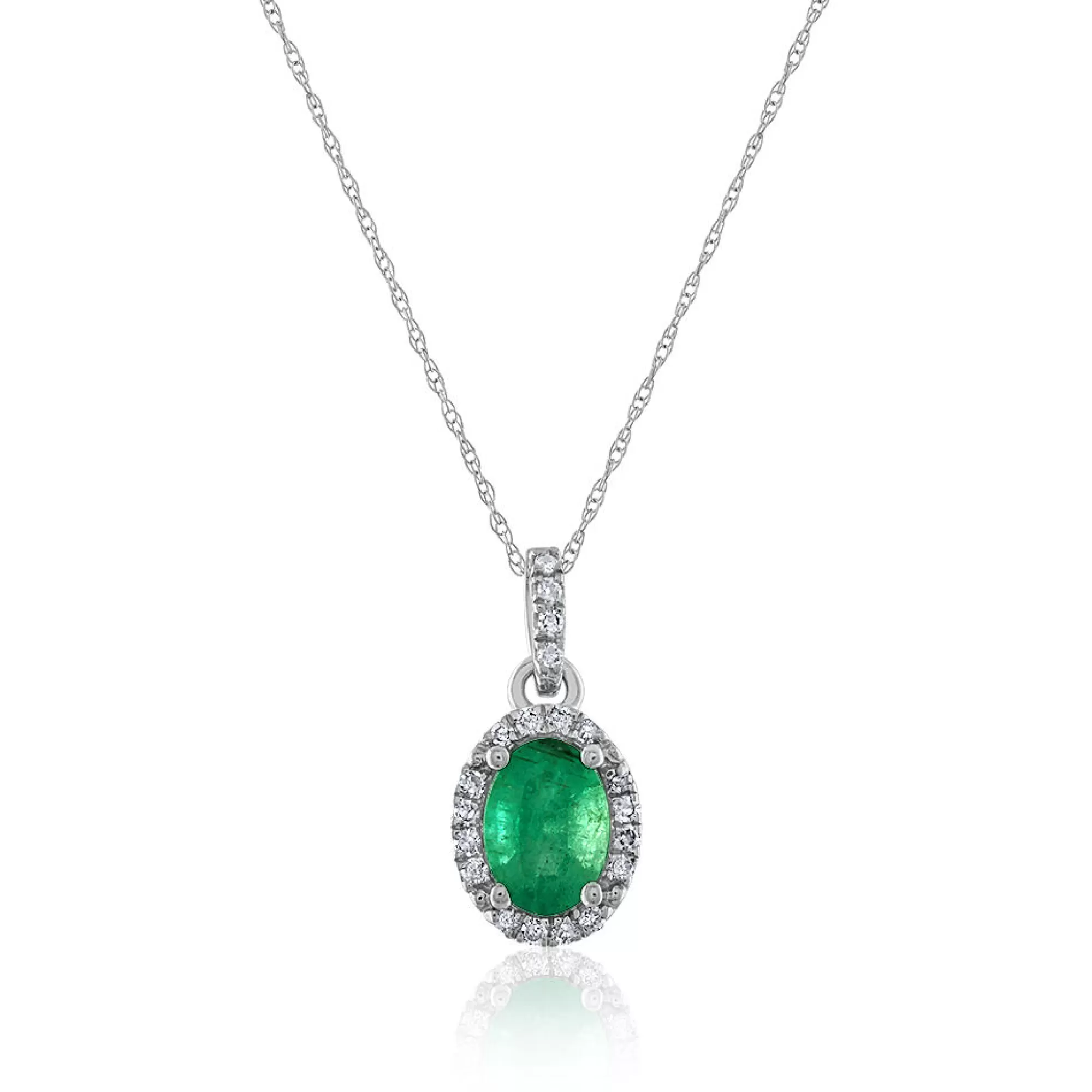 Necklaces & Pendants^* Emerald Diamond Pendant In 14K White Gold (1/10 Ct. Tw.)