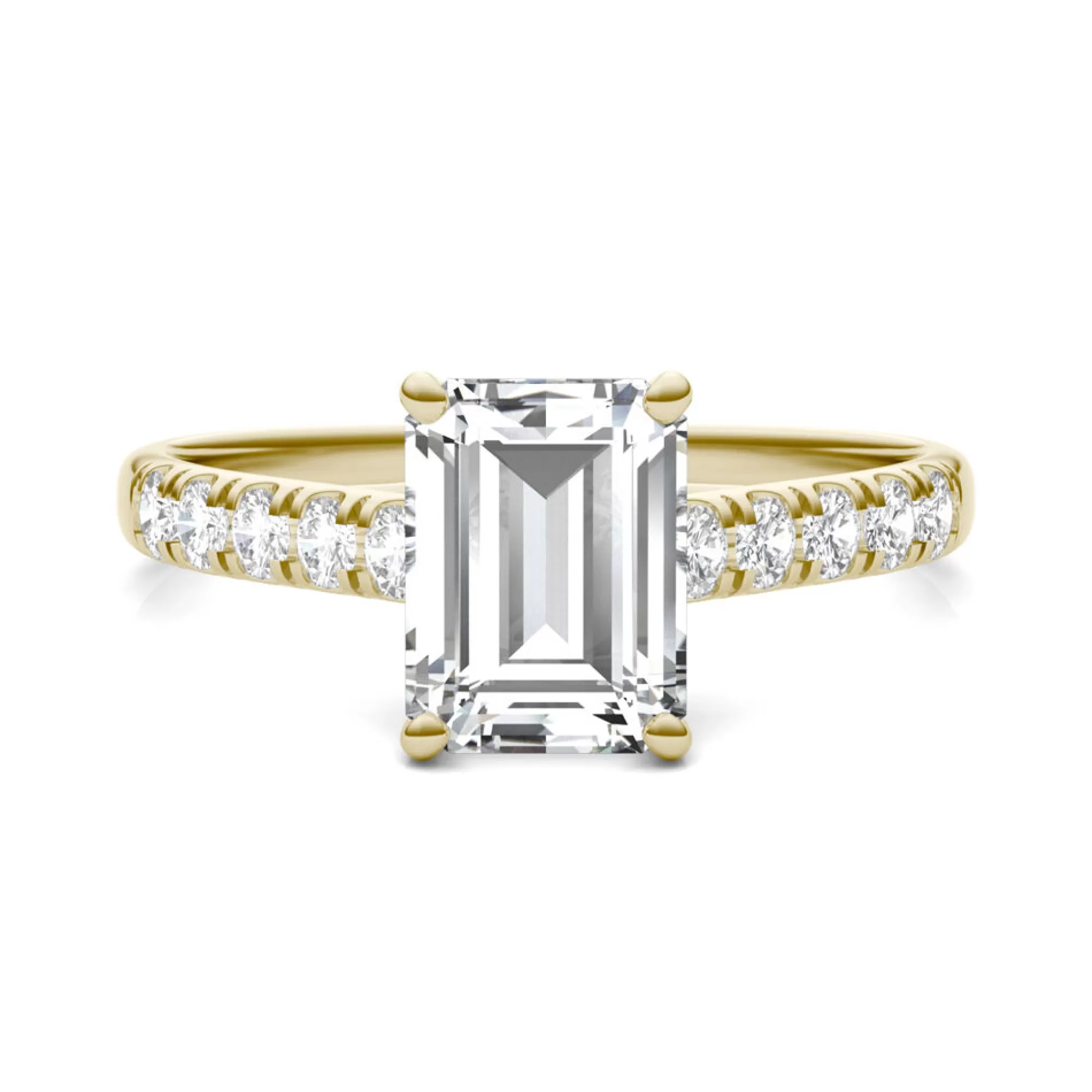 Rings^Charles & Colvard-Forever One™ Emerald-Cut Lab Created Moissanite Ring With Side-Stones In 14K Yellow Gold