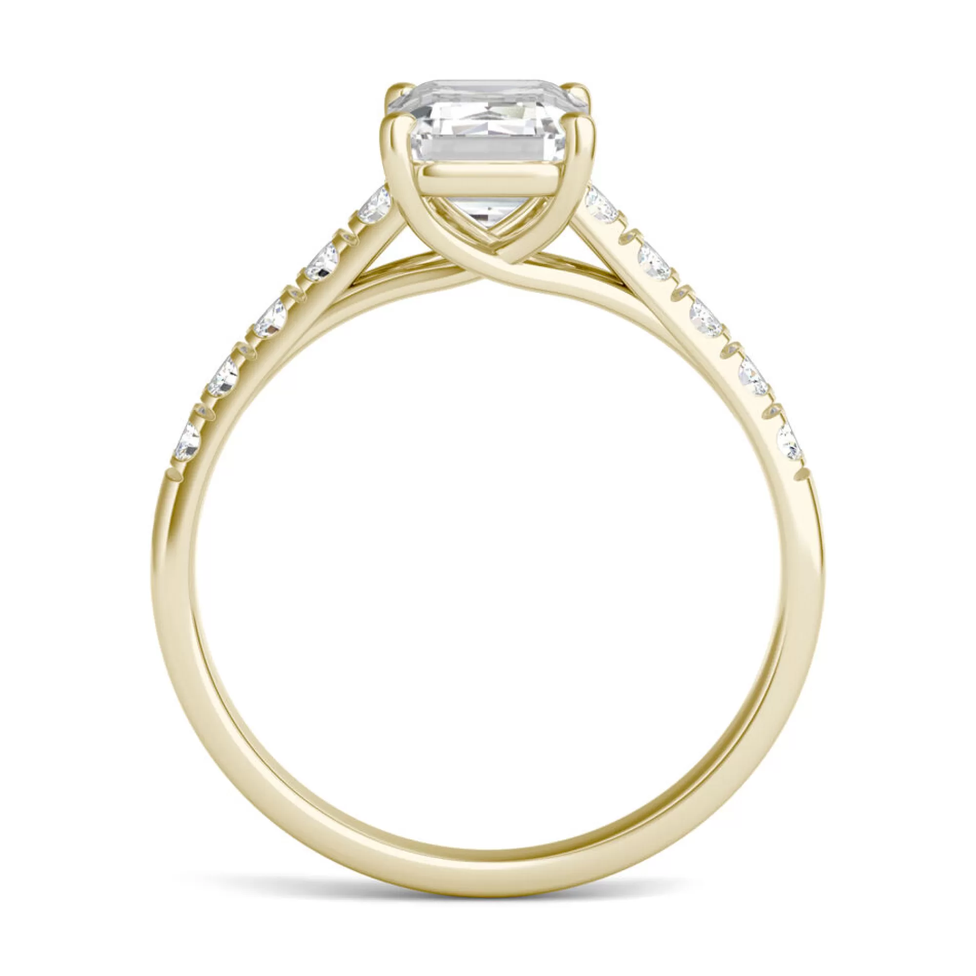 Rings^Charles & Colvard-Forever One™ Emerald-Cut Lab Created Moissanite Ring With Side-Stones In 14K Yellow Gold