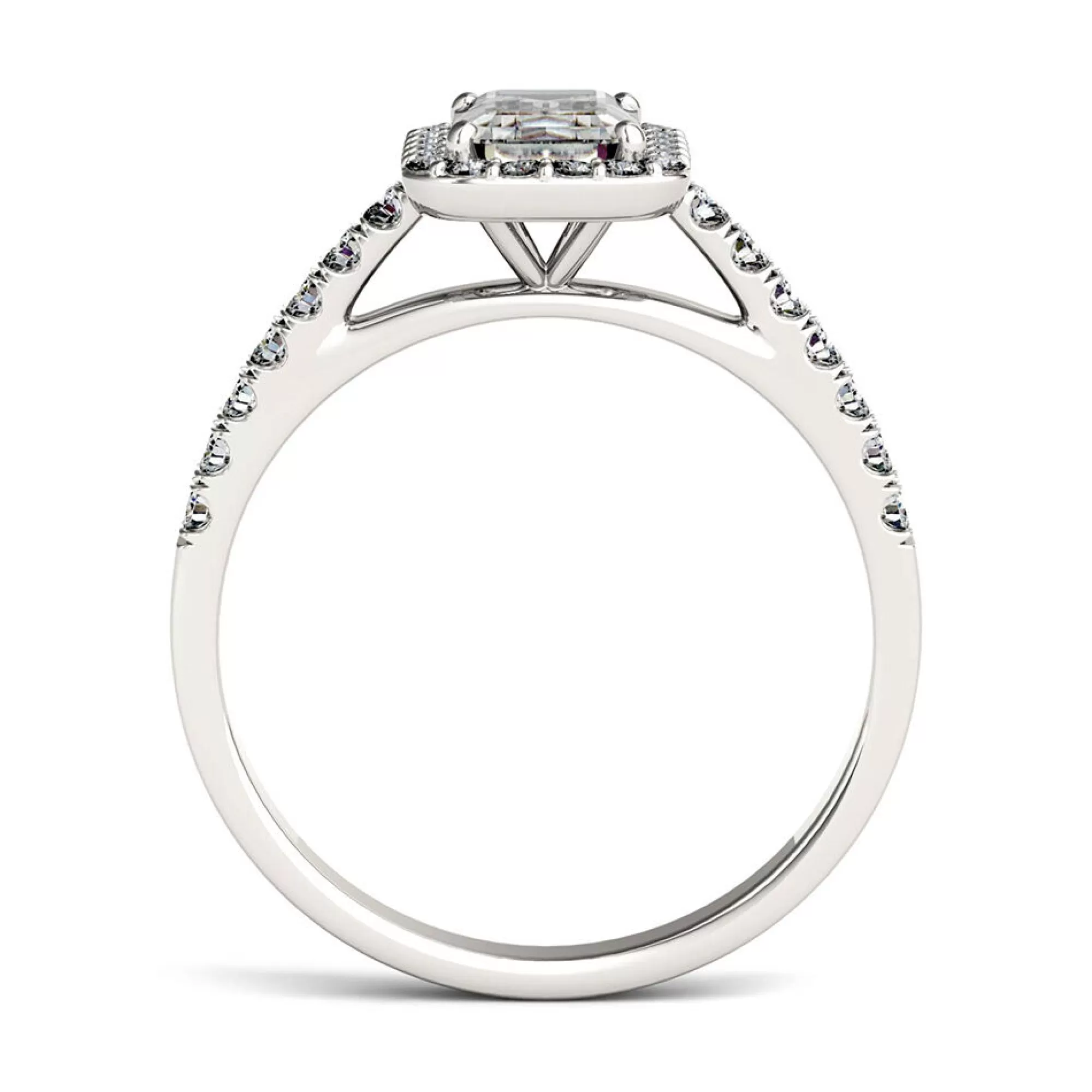 Rings^Charles & Colvard-Forever One™ Emerald-Cut Moissanite Halo Ring In 14K White Gold (1 1/4 Ct. Tw.)