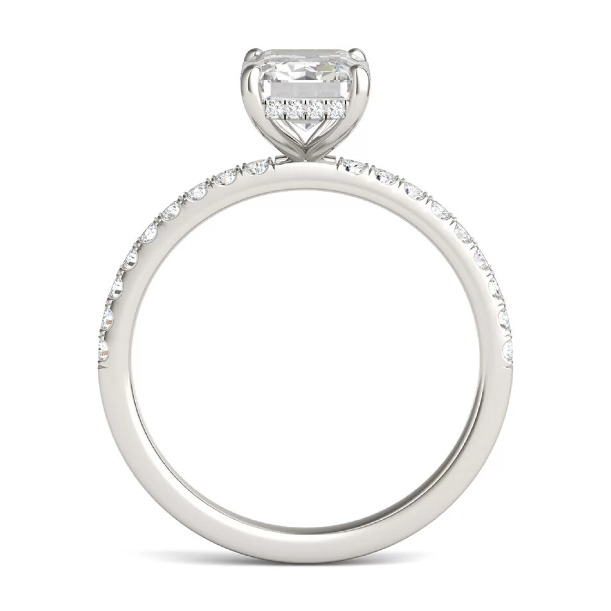 Rings^Charles & Colvard-Forever One™ Emerald-Cut Moissanite Ring With Side-Stones In 14K White Gold (2 Ct. Tw.)