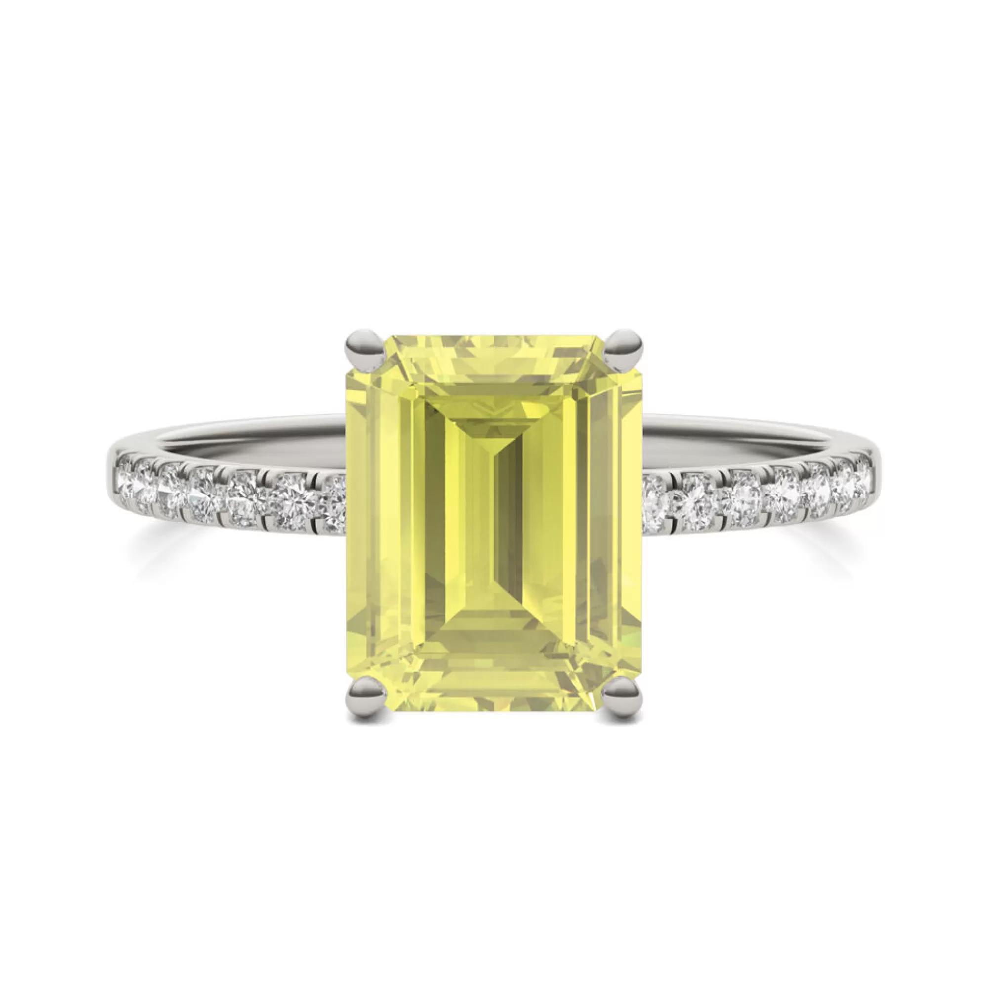 Rings^Charles & Colvard-Forever One™ Emerald-Cut Yellow Moissanite Ring In 14K White Gold