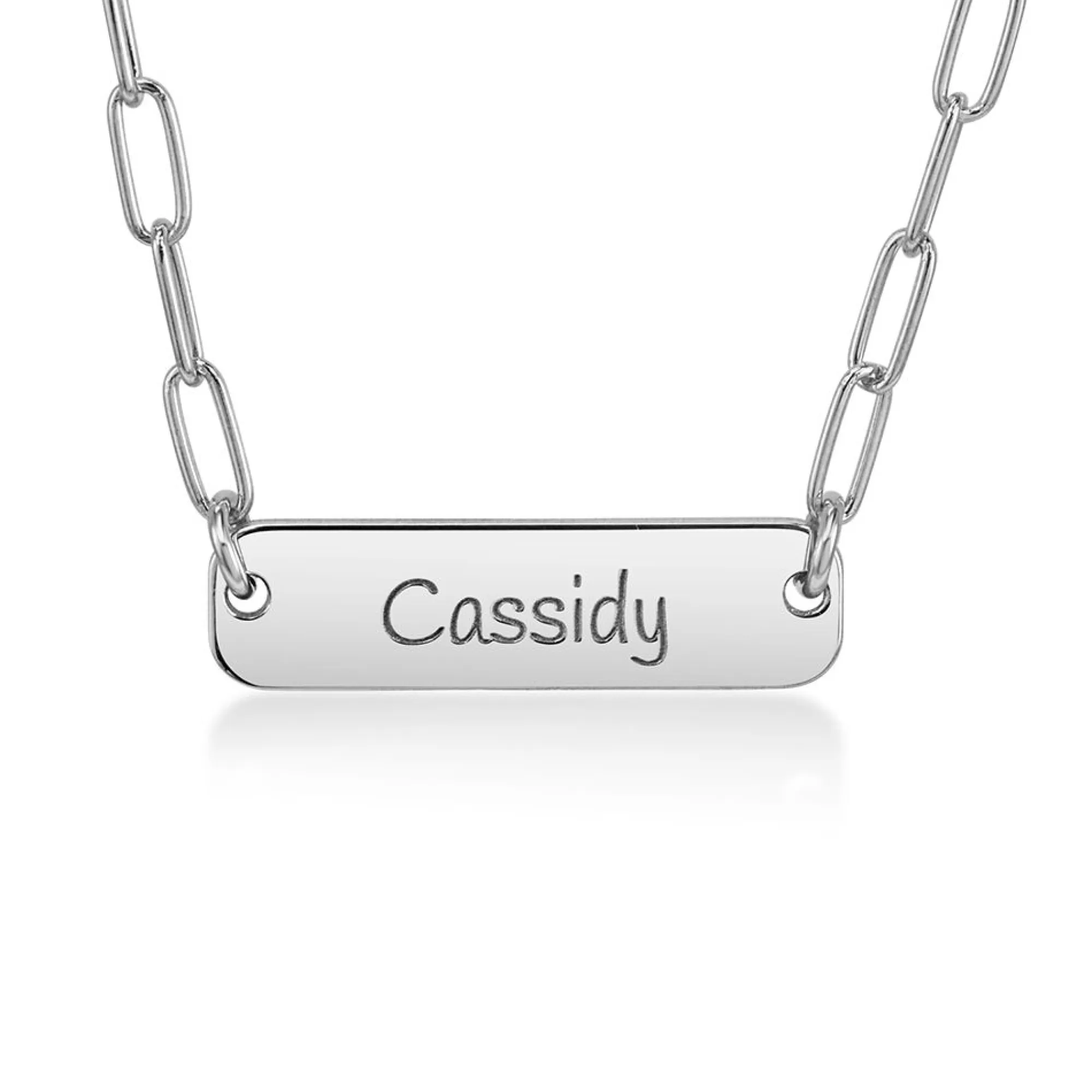 Necklaces & Pendants^* Engravable Bar Necklace With Paperclip Chain In Sterling Silver, 18"