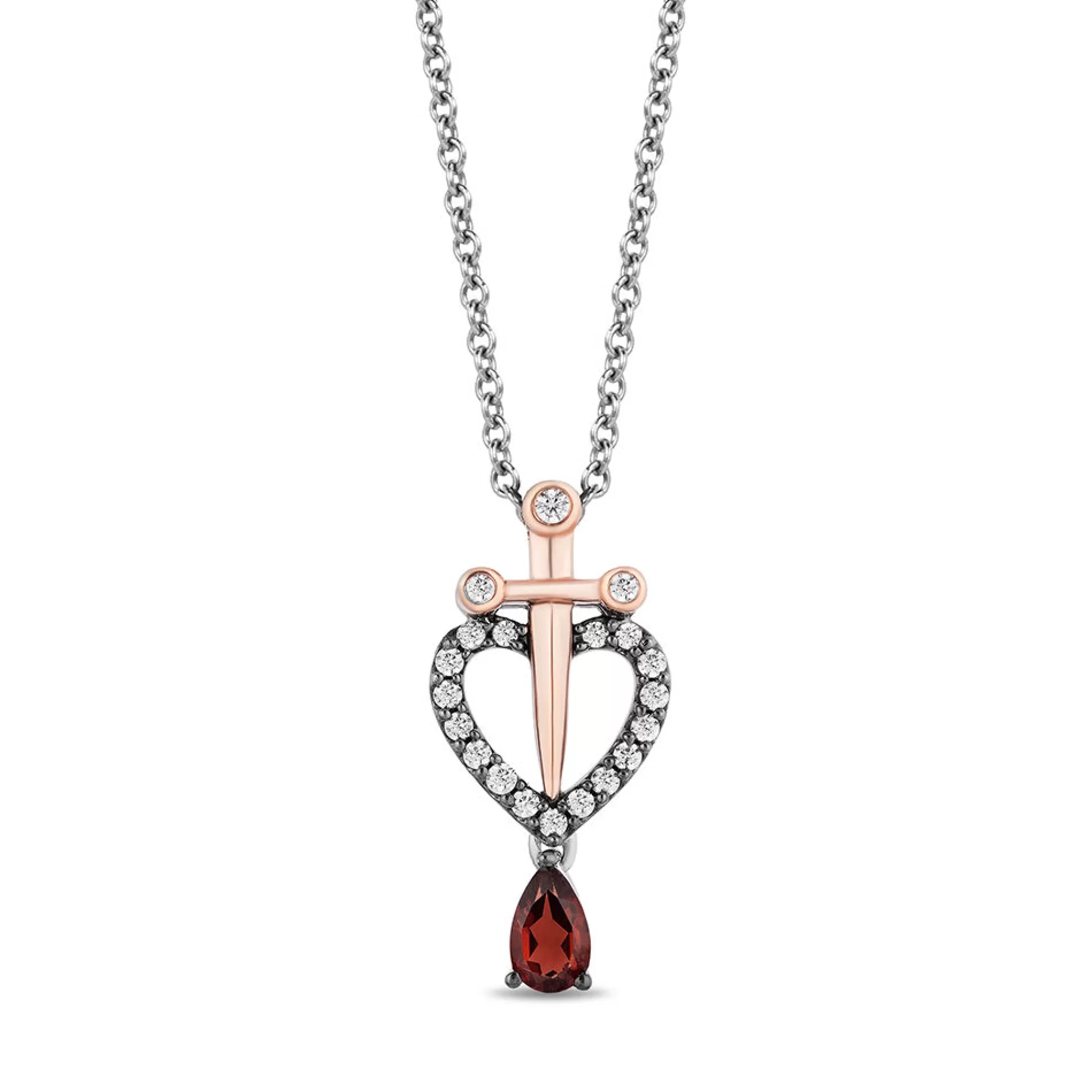 Necklaces & Pendants^Enchanted Disney Evil Queen Diamond & Garnet Pendant In Sterling Silver & 10K Rose Gold (1/8 Ct. Tw)