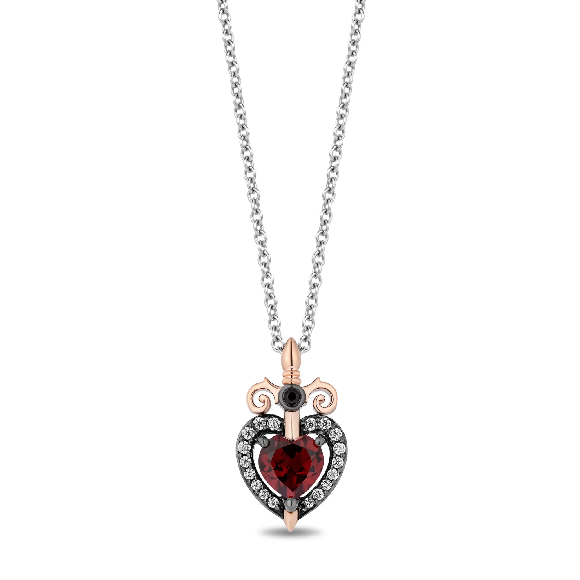 Necklaces & Pendants^Enchanted Disney Evil Queen Diamond And Garnet Pendant In Sterling Silver And 10K Rose Gold (1/6 Ct. Tw.)