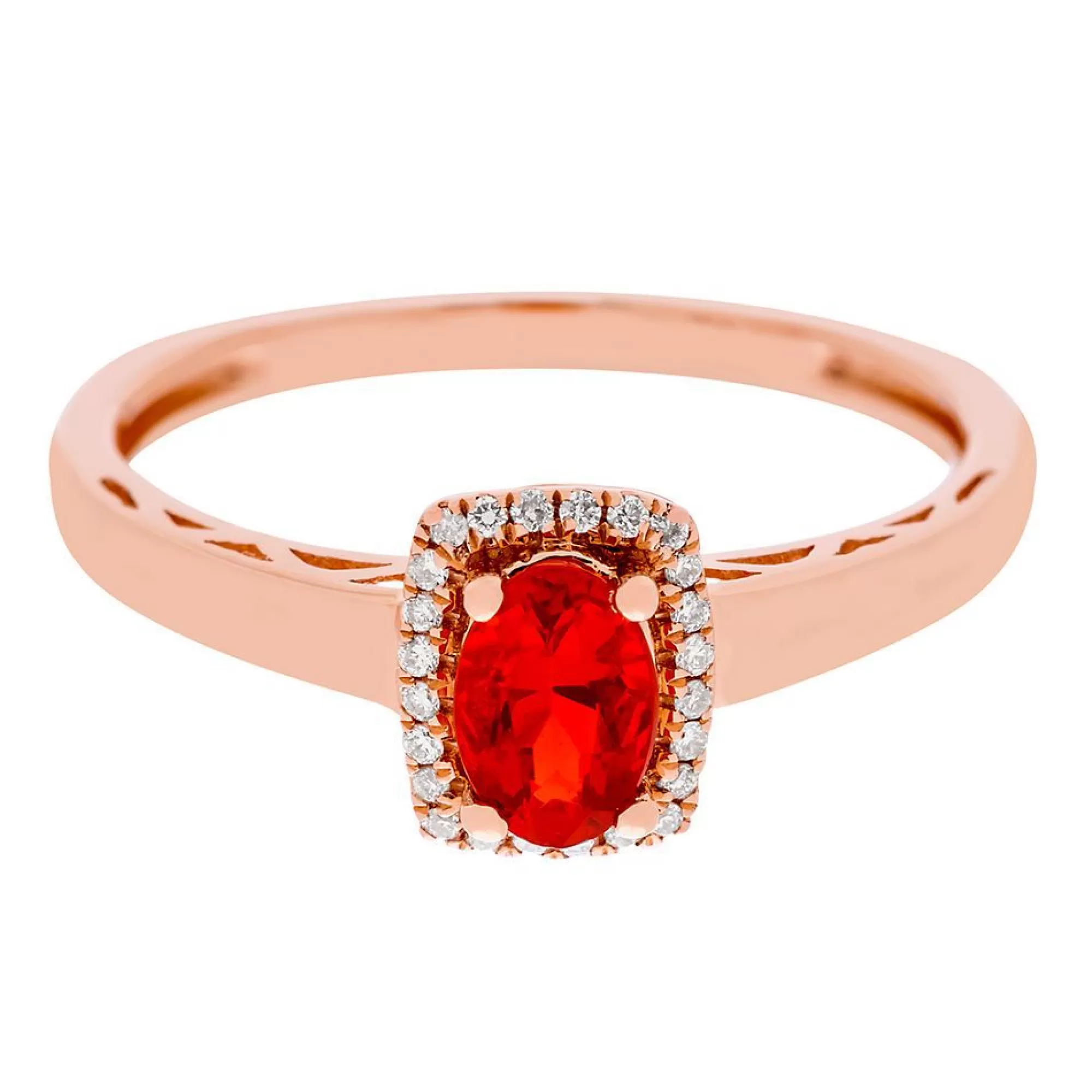 Rings^* Fire Opal & Diamond Halo Ring In 10K Rose Gold