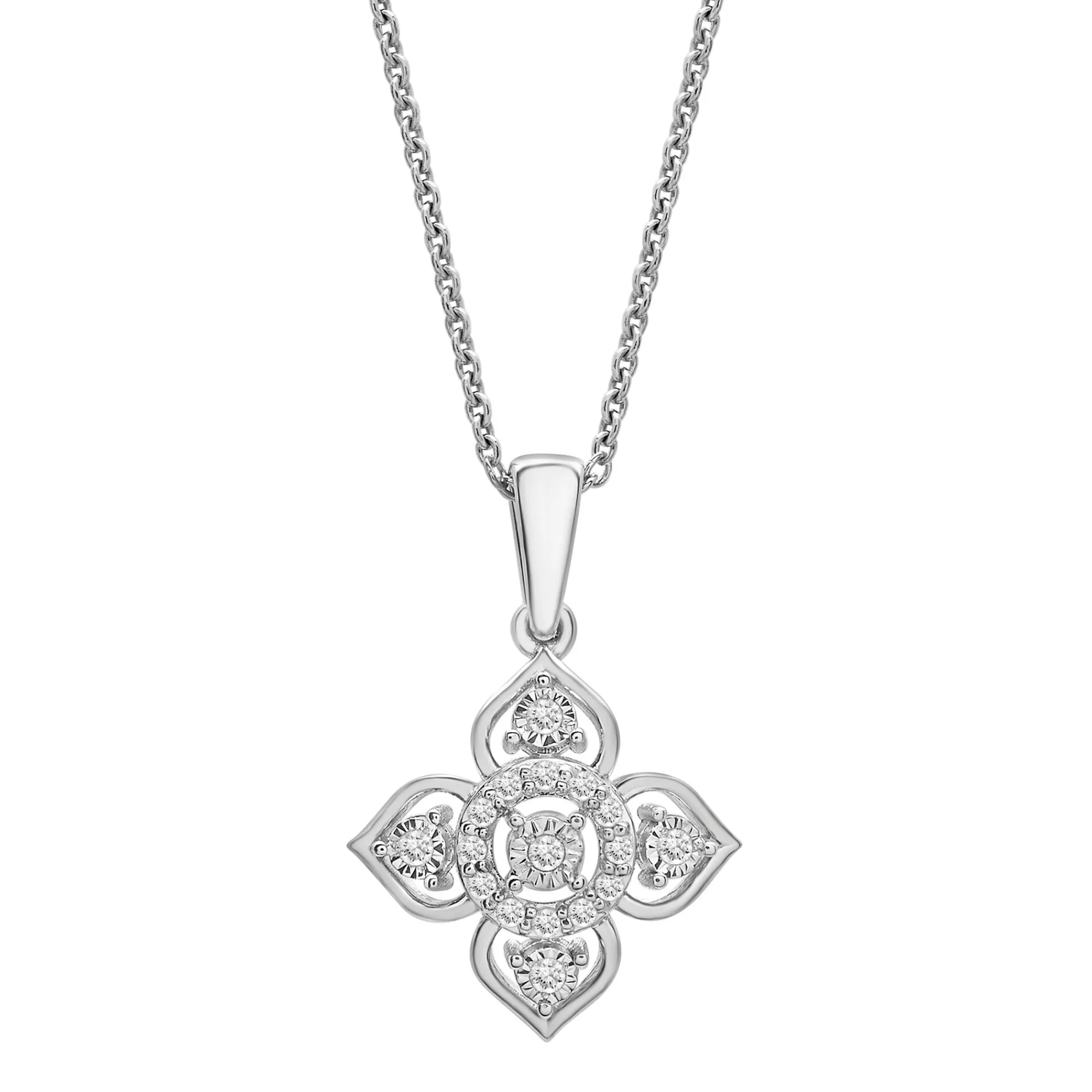 Necklaces & Pendants^* Flower Diamond Pendant In Sterling Silver (1/10 Ct. Tw.)