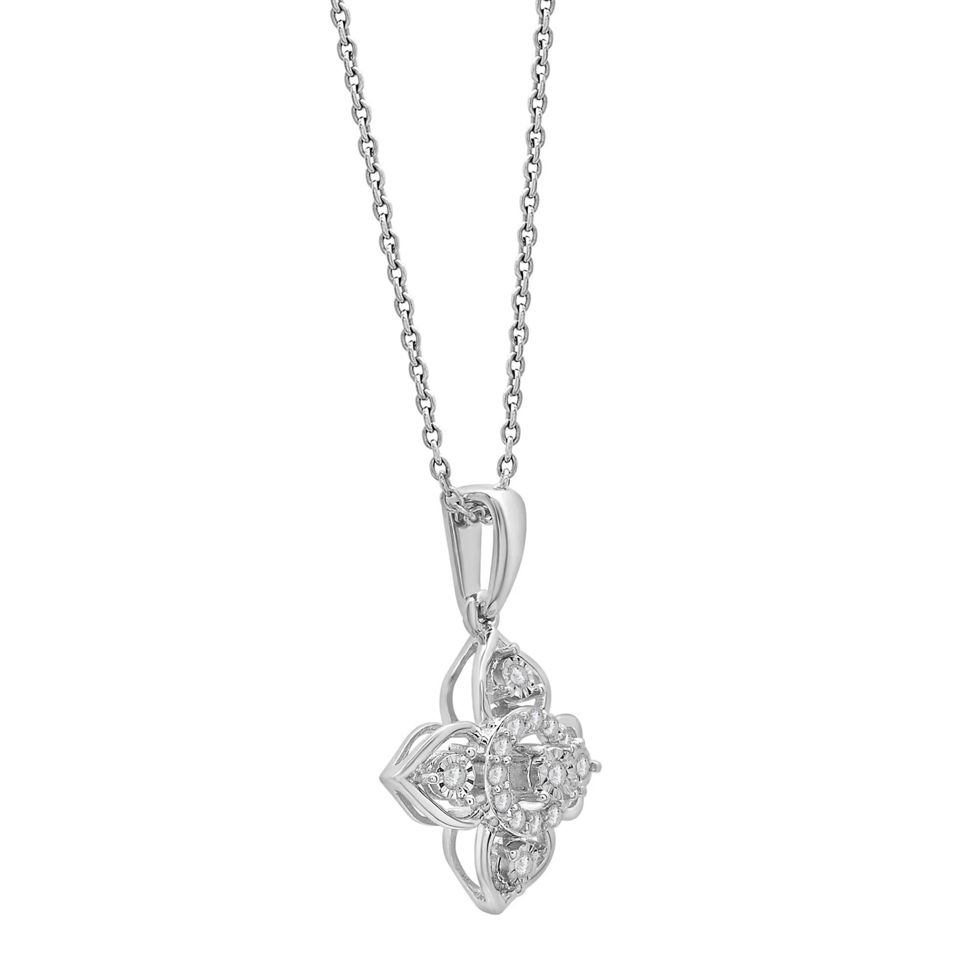 Necklaces & Pendants^* Flower Diamond Pendant In Sterling Silver (1/10 Ct. Tw.)