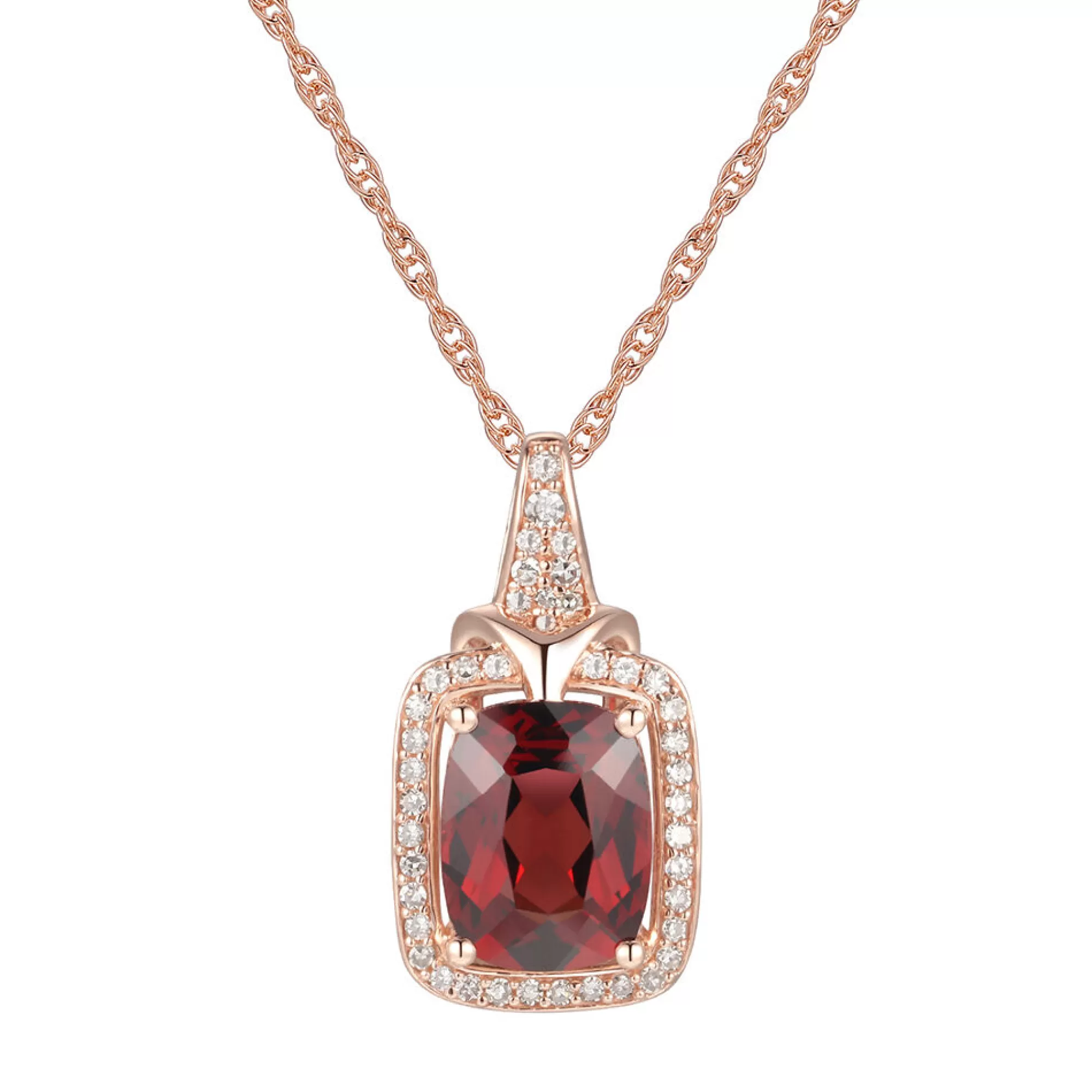 Necklaces & Pendants^* Garnet & 1/7 Ct. Tw. Diamond Pendant In 10K Rose Gold