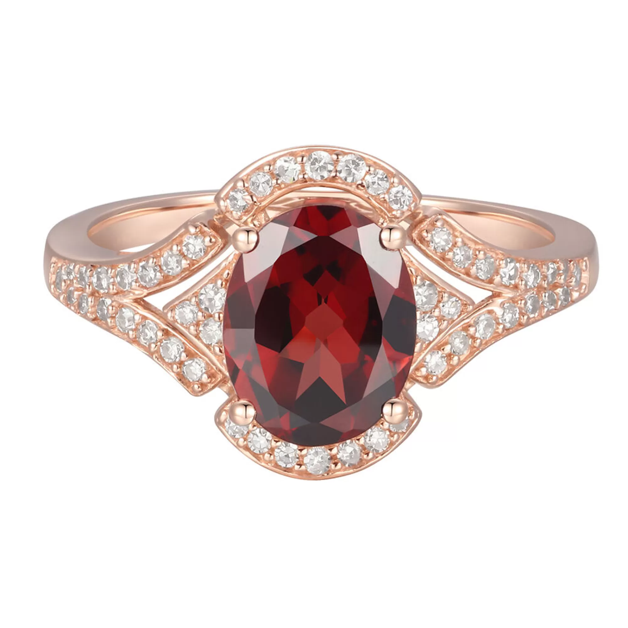 Rings^* Garnet & 1/4 Ct. Tw. Diamond Ring In 10K Rose Gold