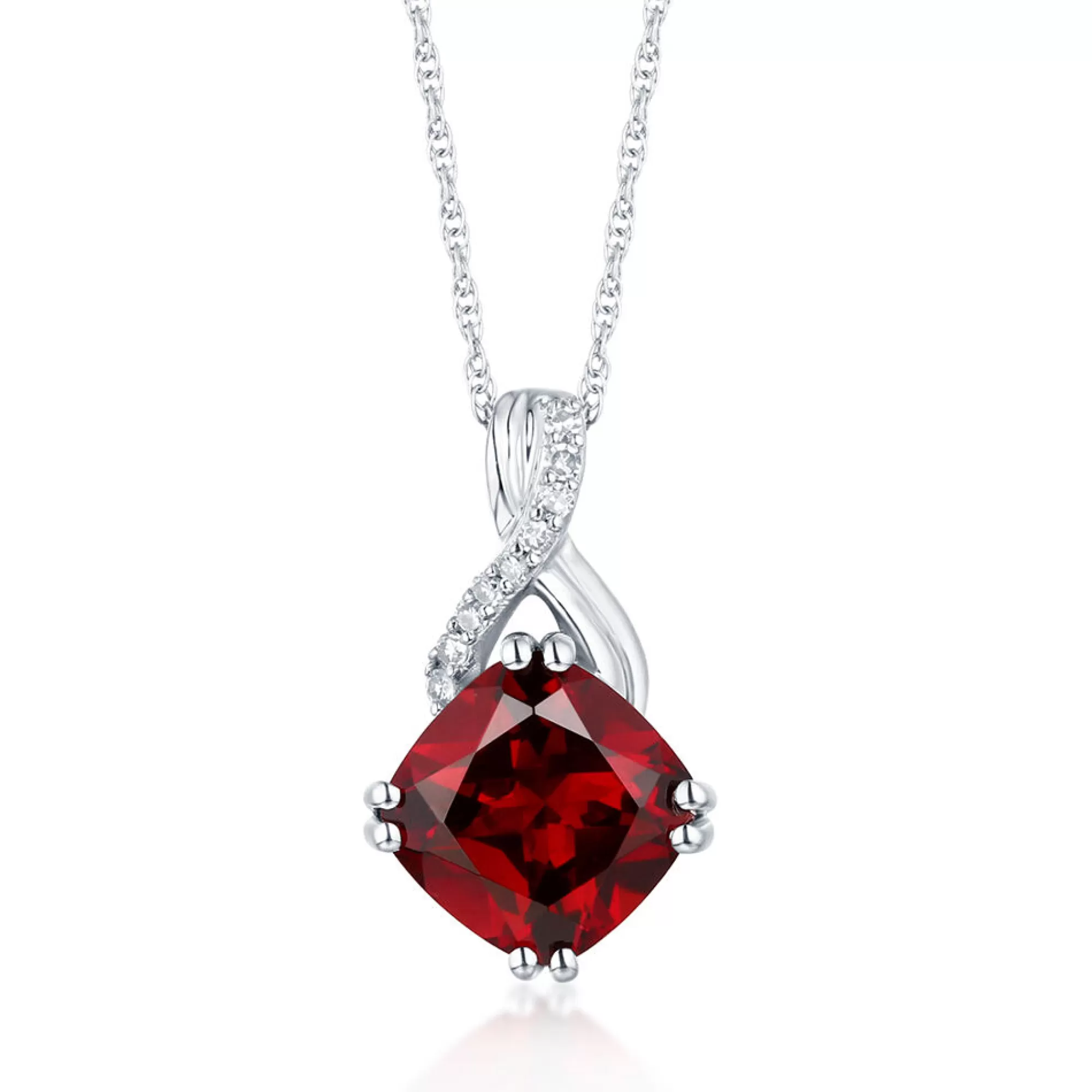 Necklaces & Pendants^* Garnet & Diamond Pendant In 10K White Gold