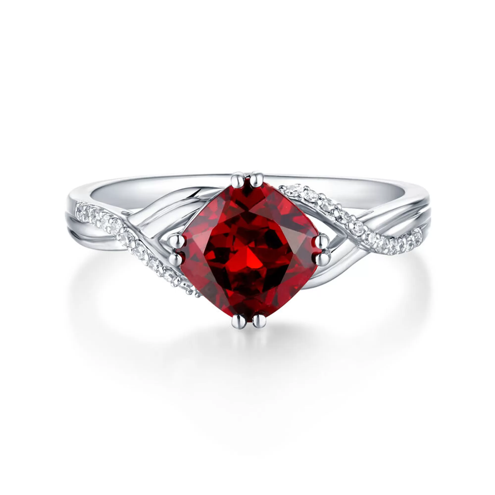 Rings^* Garnet & Diamond Ring In 10K White Gold