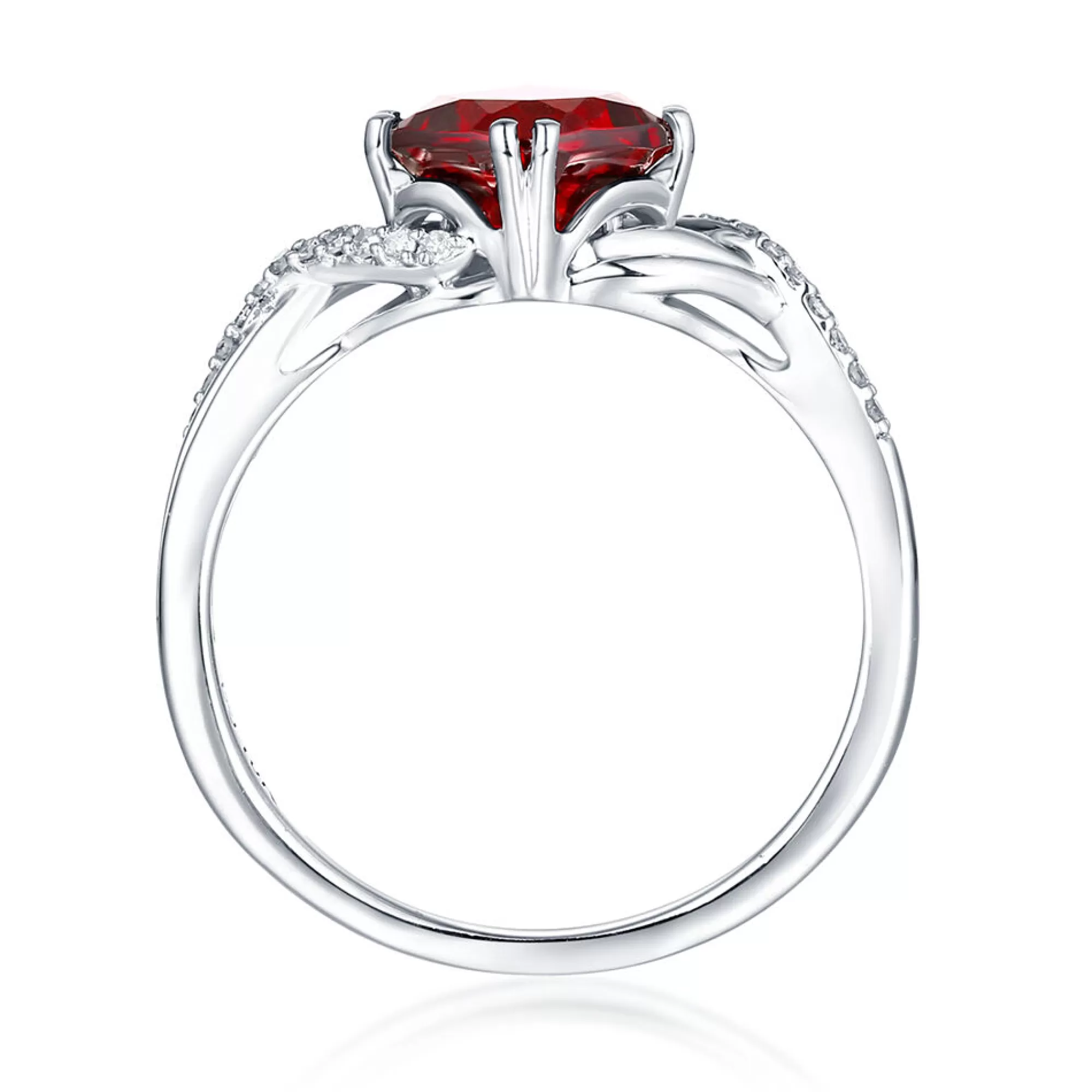 Rings^* Garnet & Diamond Ring In 10K White Gold