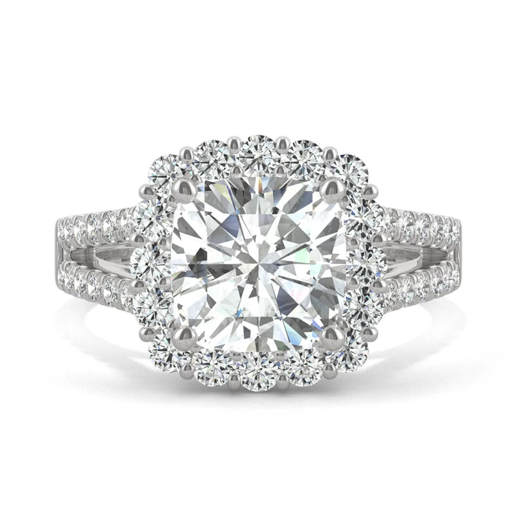 Rings^Charles & Colvard-Forever One™ Hearts & Arrows Moissanite Ring With Halo In 14K White Gold (2 7/8 Ct. Tw.)