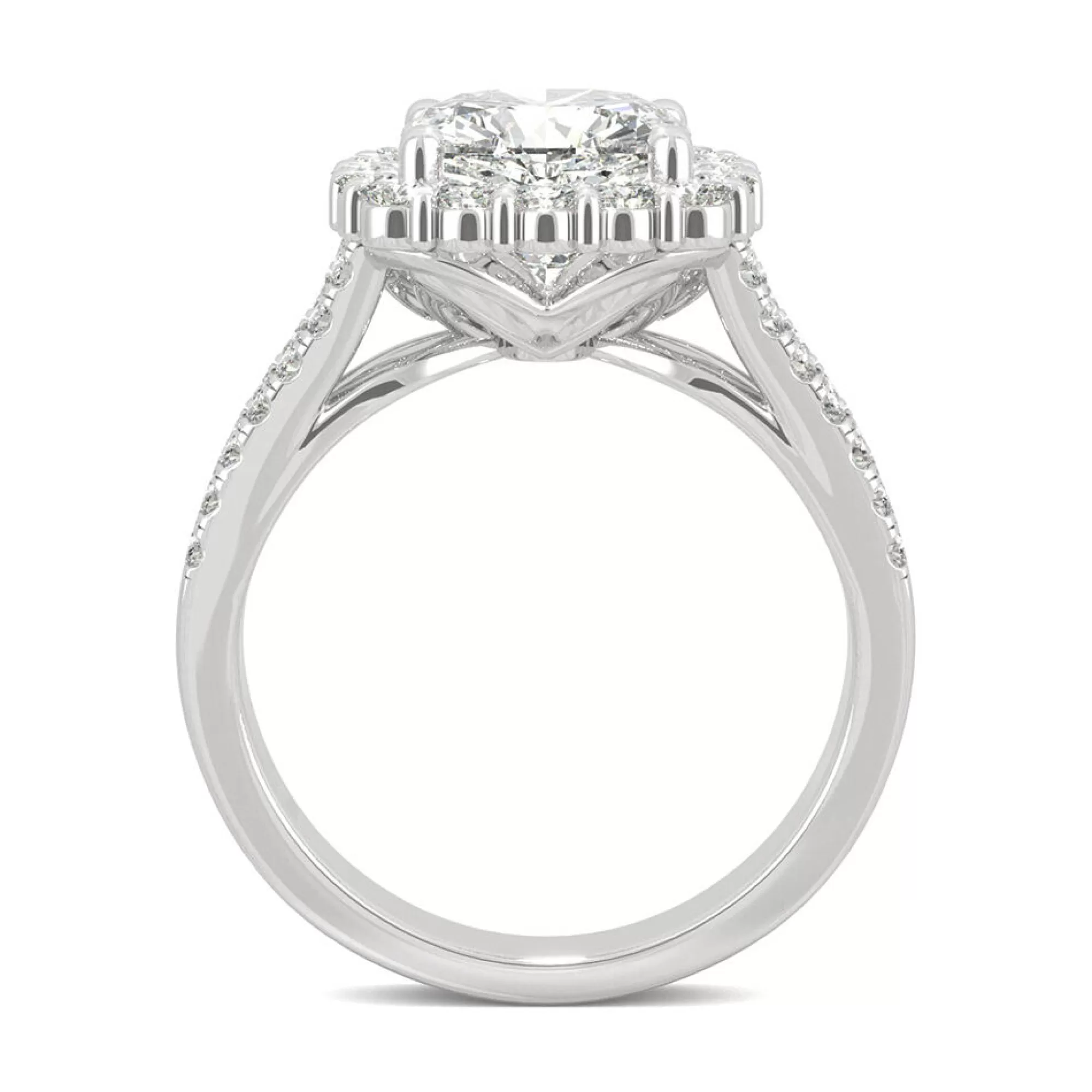 Rings^Charles & Colvard-Forever One™ Hearts & Arrows Moissanite Ring With Halo In 14K White Gold (2 7/8 Ct. Tw.)