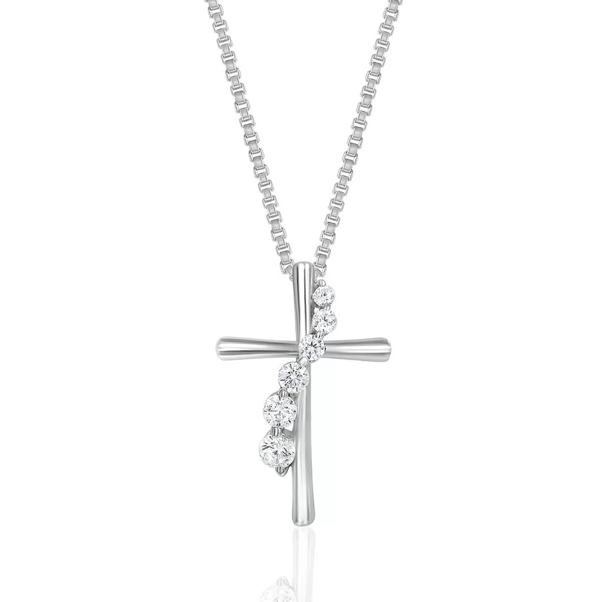 Necklaces & Pendants^* Journey Diamond Cross Pendant In Sterling Silver (1/5 Ct. Tw.)