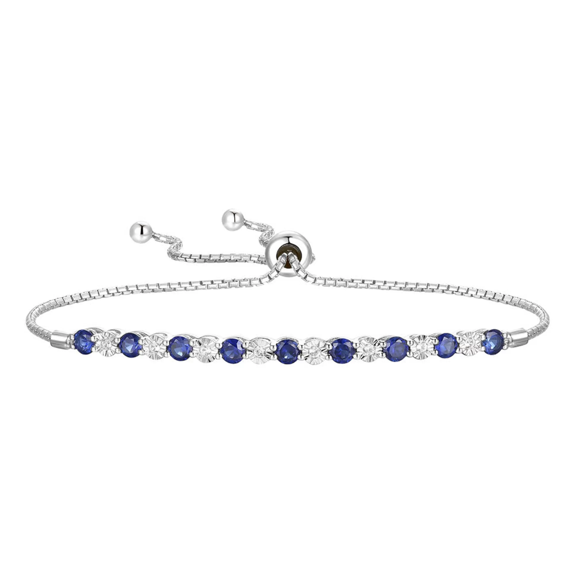 Bracelets^Layering & Stacking Lab Created Blue Sapphire & Diamond Bolo Bracelet In Sterling Silver