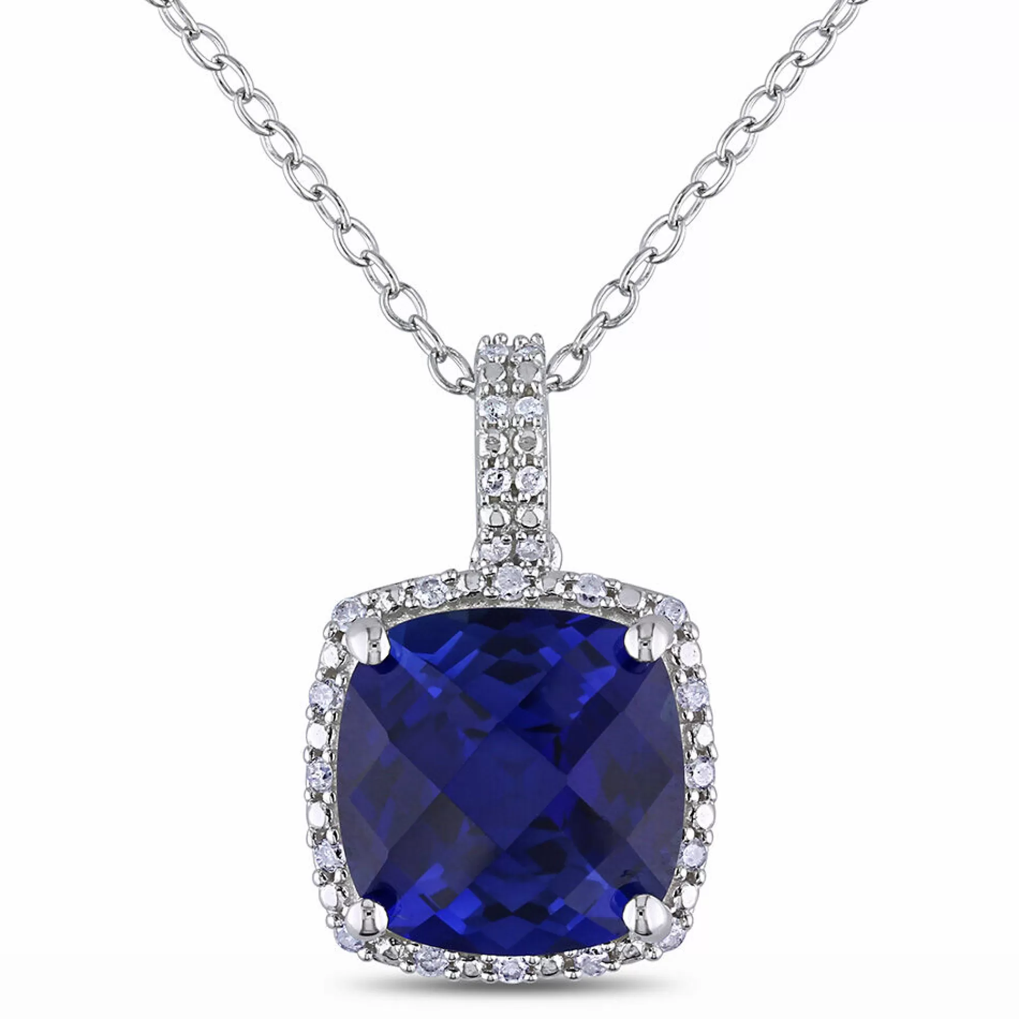 Necklaces & Pendants^* Lab Created Blue Sapphire & Diamond Pendant In Sterling Silver