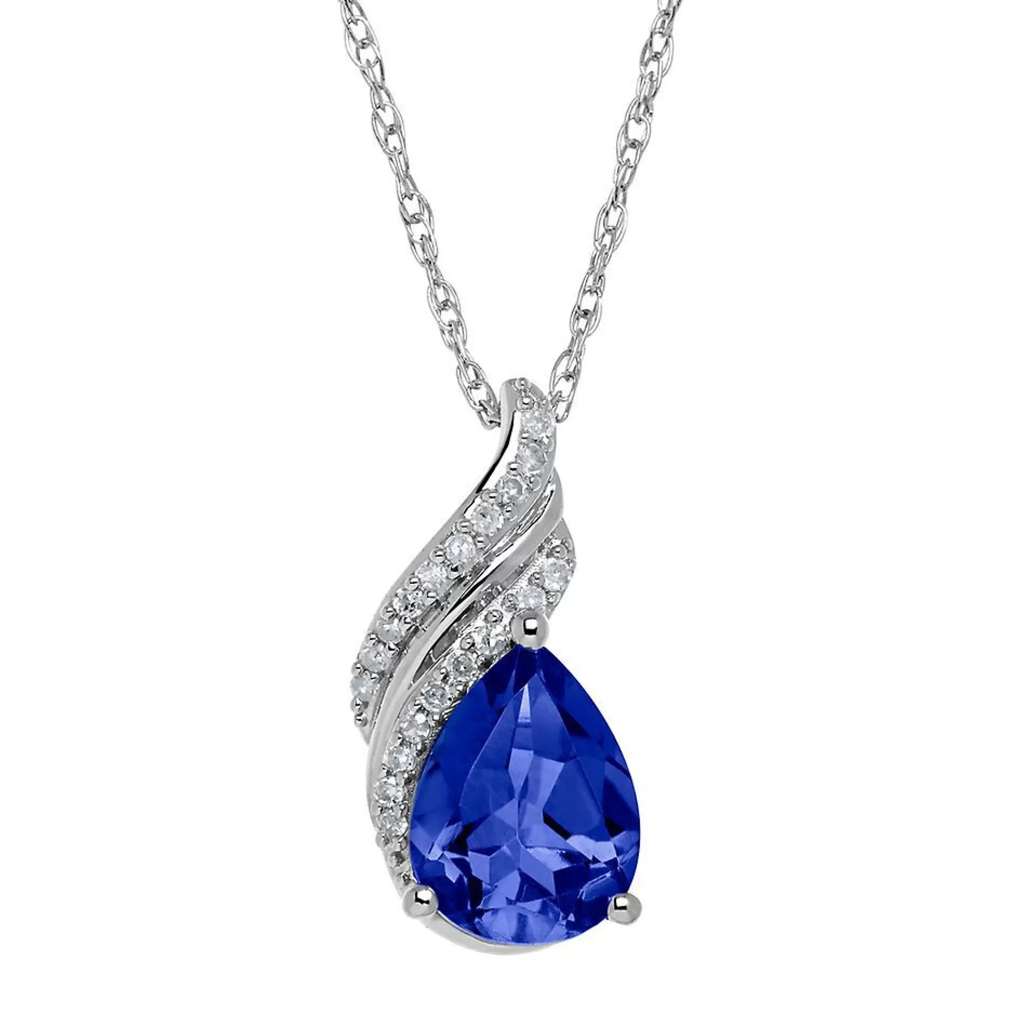 Necklaces & Pendants^* Lab Created Blue Sapphire & Diamond Pendant In Sterling Silver