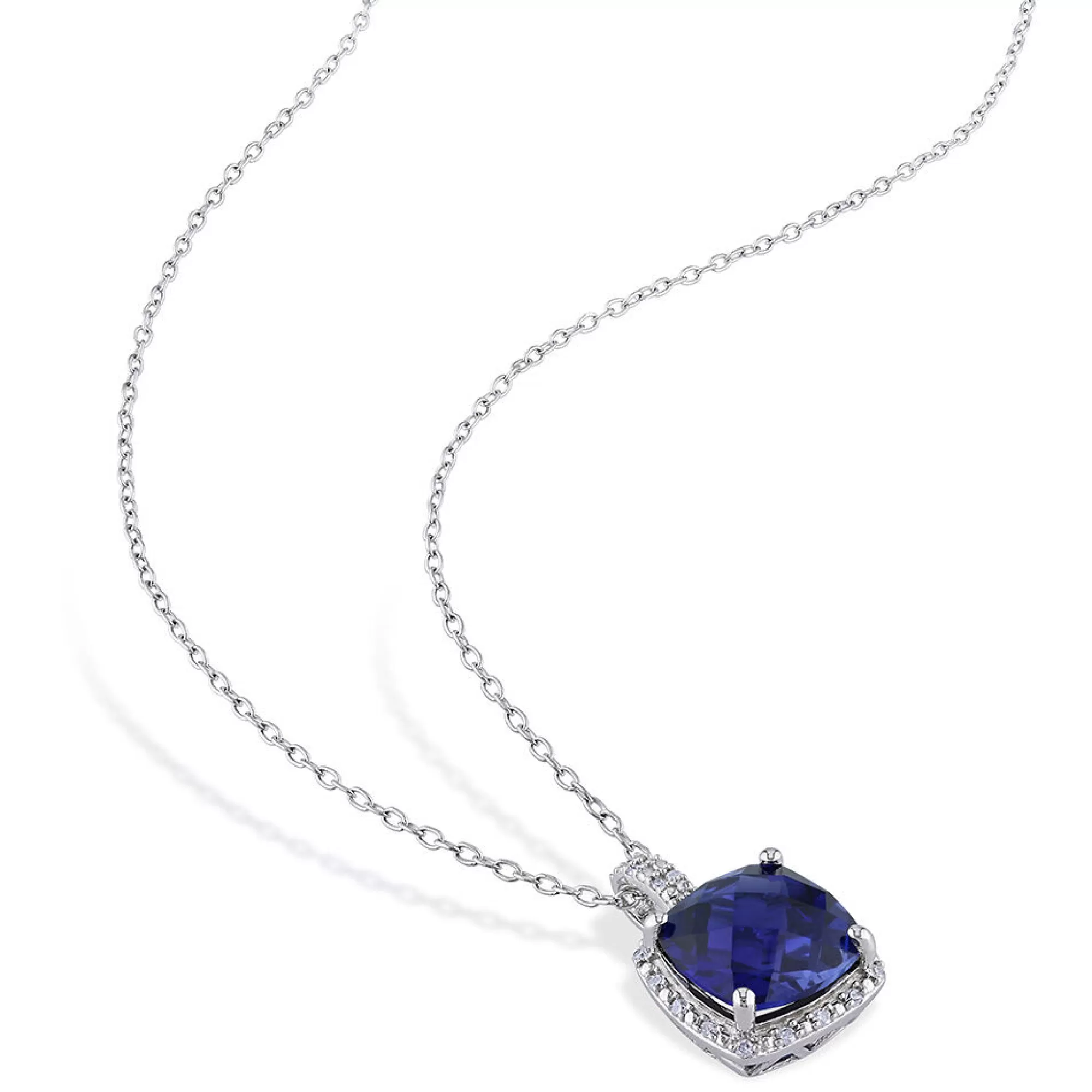 Necklaces & Pendants^* Lab Created Blue Sapphire & Diamond Pendant In Sterling Silver