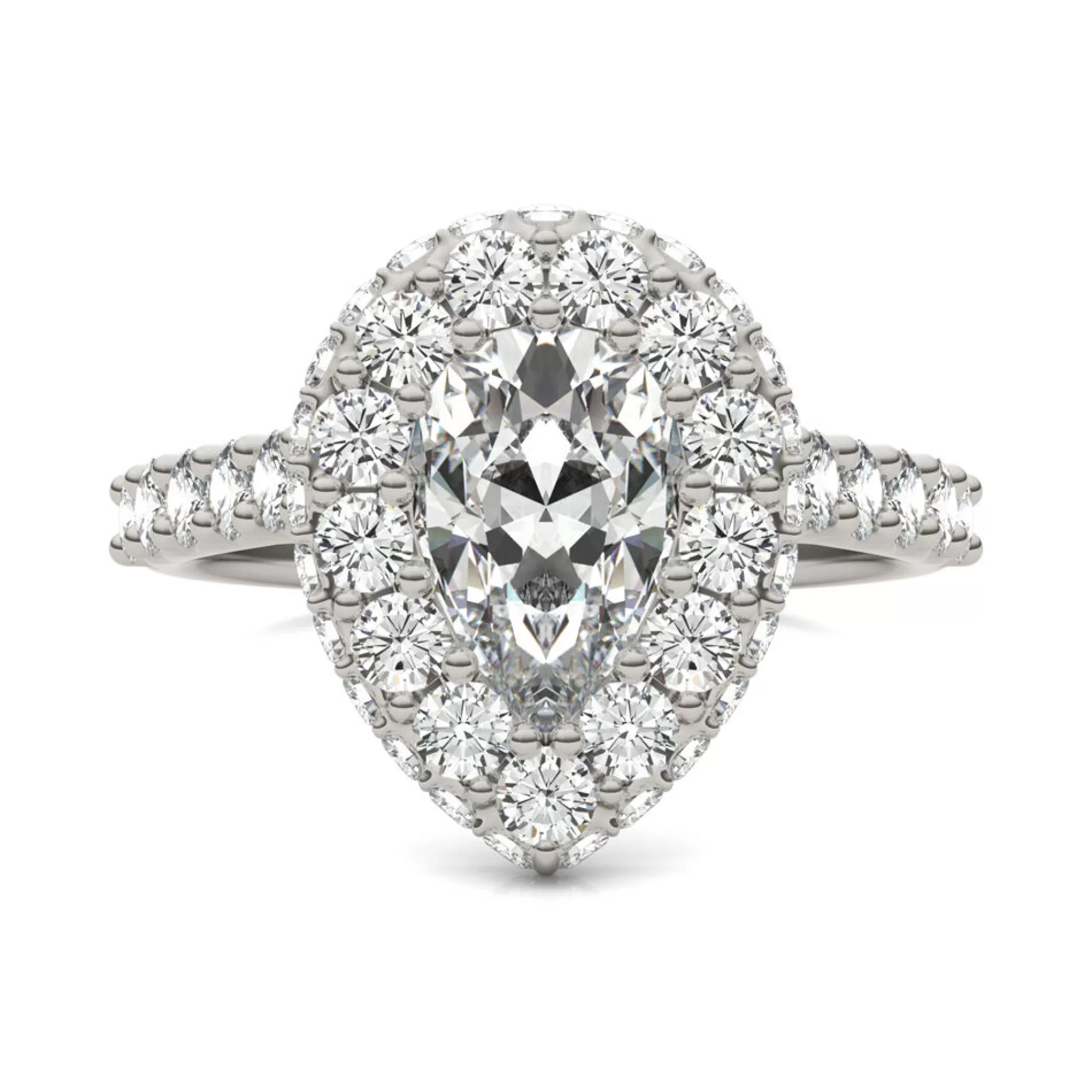 Rings^Charles & Colvard-Forever One™ Lab Created Moissanite Pear-Shaped Halo Ring In 14K White And Rose Gold