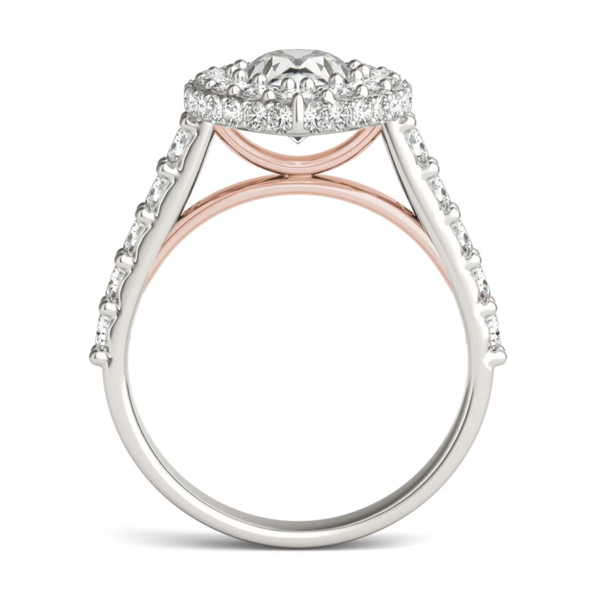 Rings^Charles & Colvard-Forever One™ Lab Created Moissanite Pear-Shaped Halo Ring In 14K White And Rose Gold