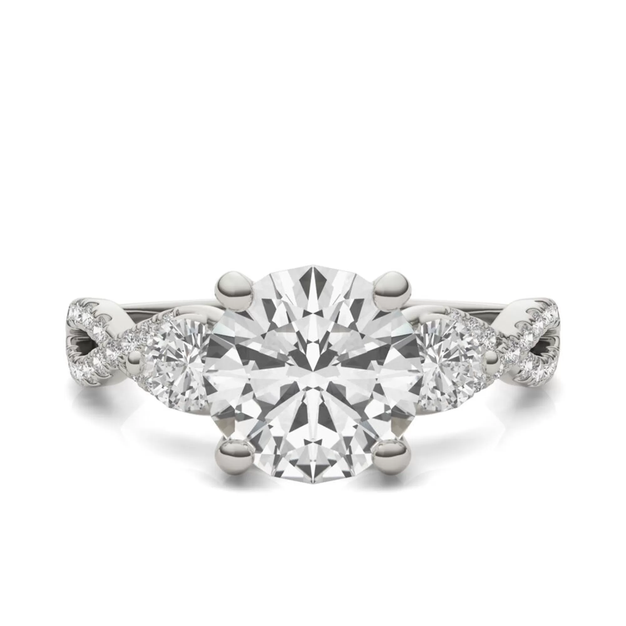 Rings^Charles & Colvard-Forever One™ Lab Created Moissanite Twist-Shank Multi-Stone Engagement Ring In 14K White Gold