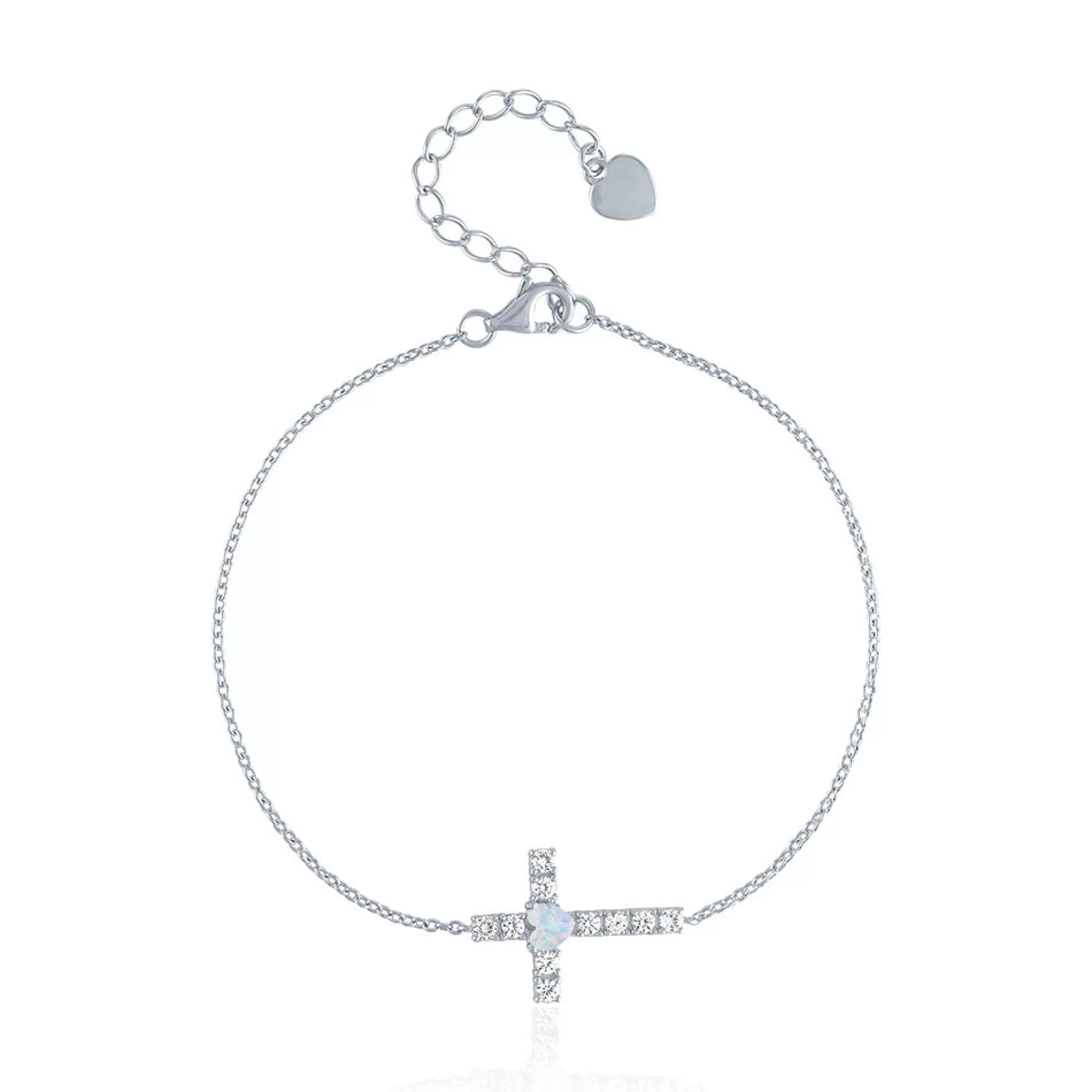 Bracelets^Layering & Stacking Lab Created Opal & Lab Created White Sapphire Cross Bracelet In Sterling Silver